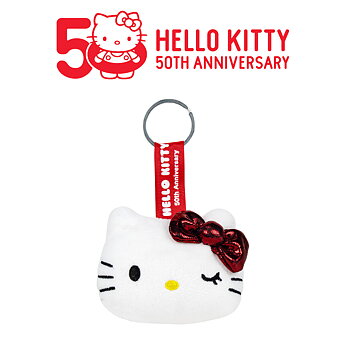 Hello Kitty 50th Anniversary Mjukis Nyckelring 10 x 8 x 5 cm - Röd Rosett