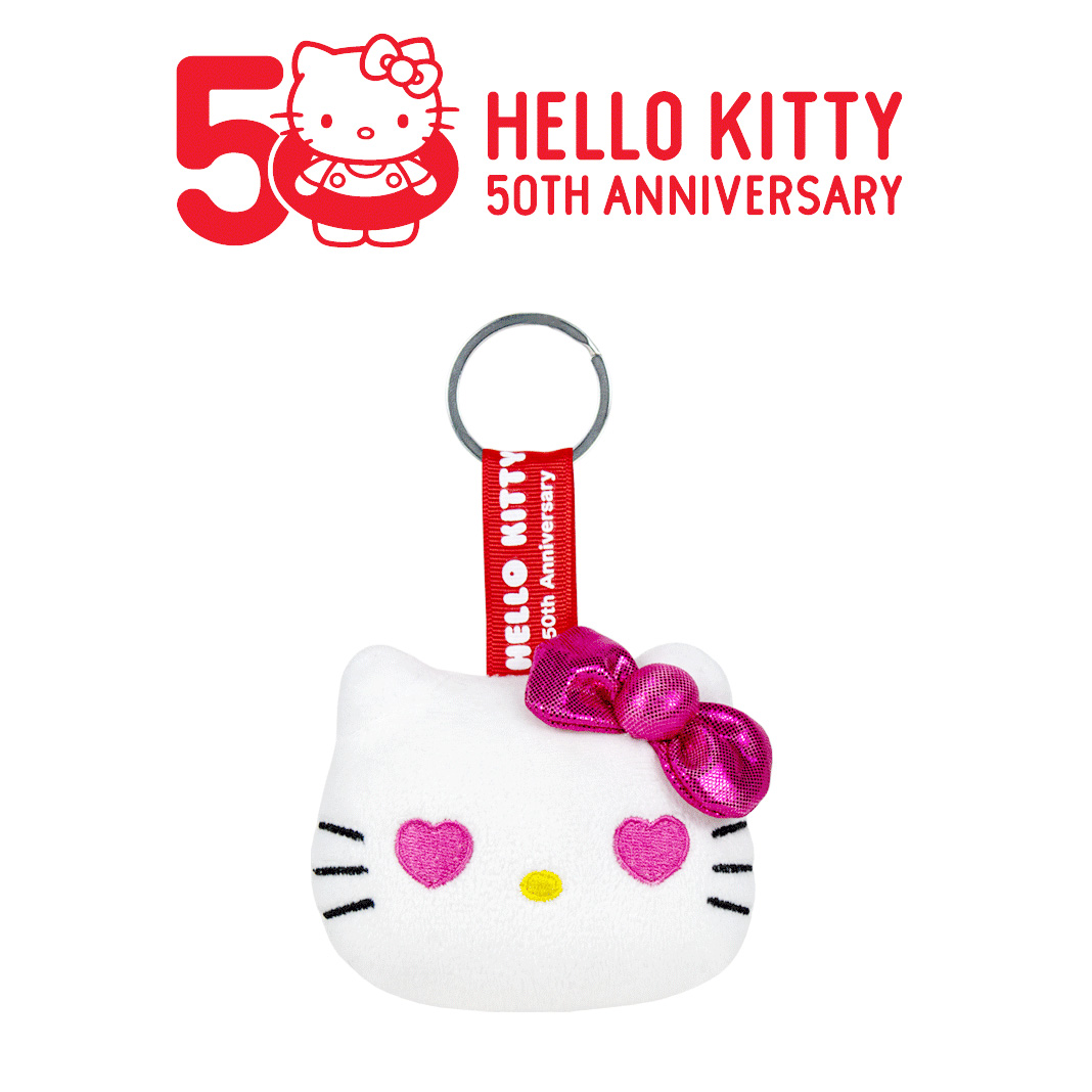 Hello Kitty 50th Anniversary Mjukis Nyckelring 10 x 8 x 5 cm - Rosa Rosett