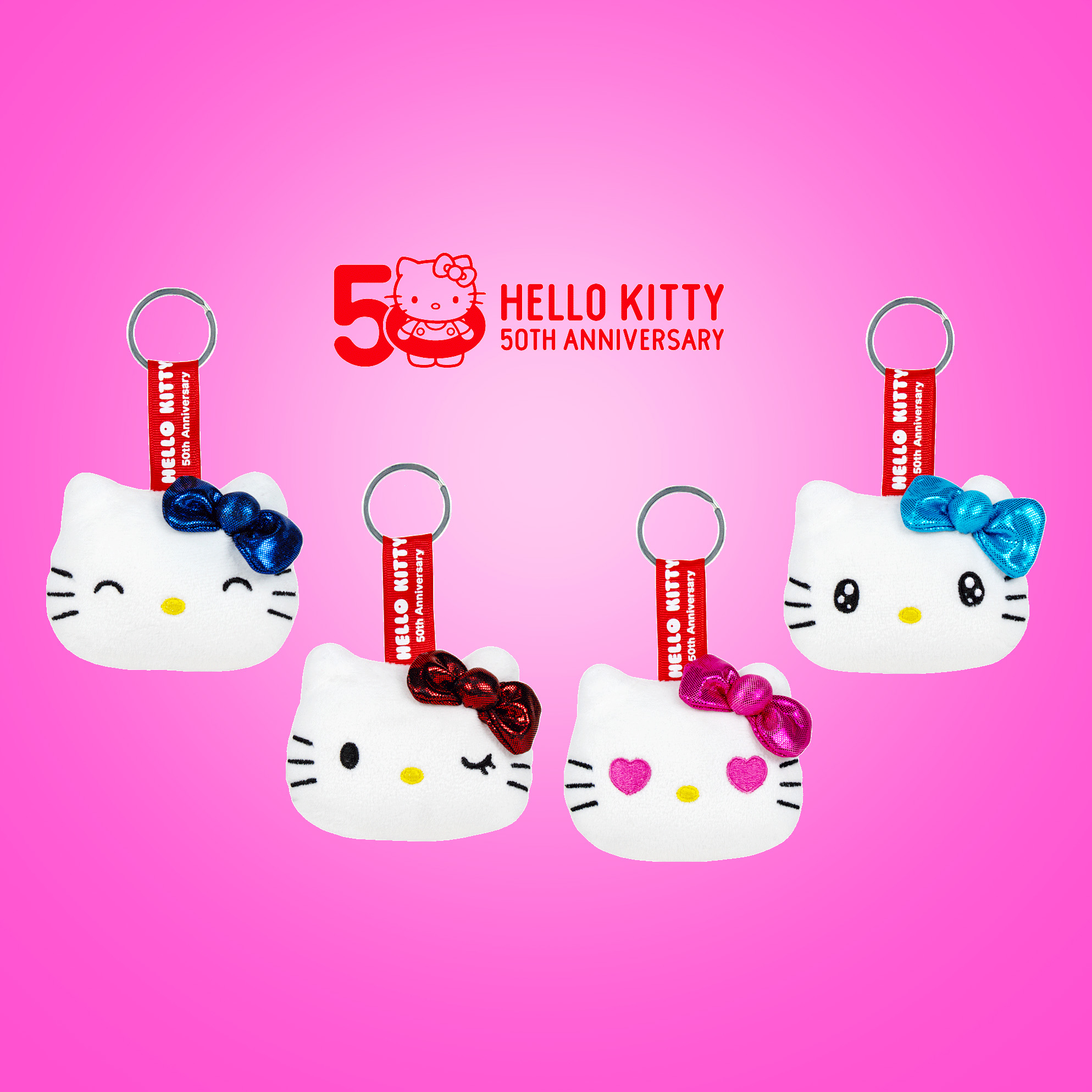 Hello Kitty 50th Anniversary Mjukis Nyckelring 10 x 8 x 5 cm - Rosa Rosett - 3