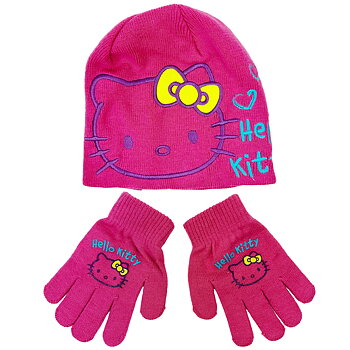 Hello Kitty Set Mössa & Vantar - Rosa - Storlek 52 & 54