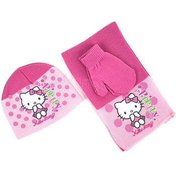Hello Kitty Set Mössa, Halsduk & Vantar Rosa/Ljusrosa