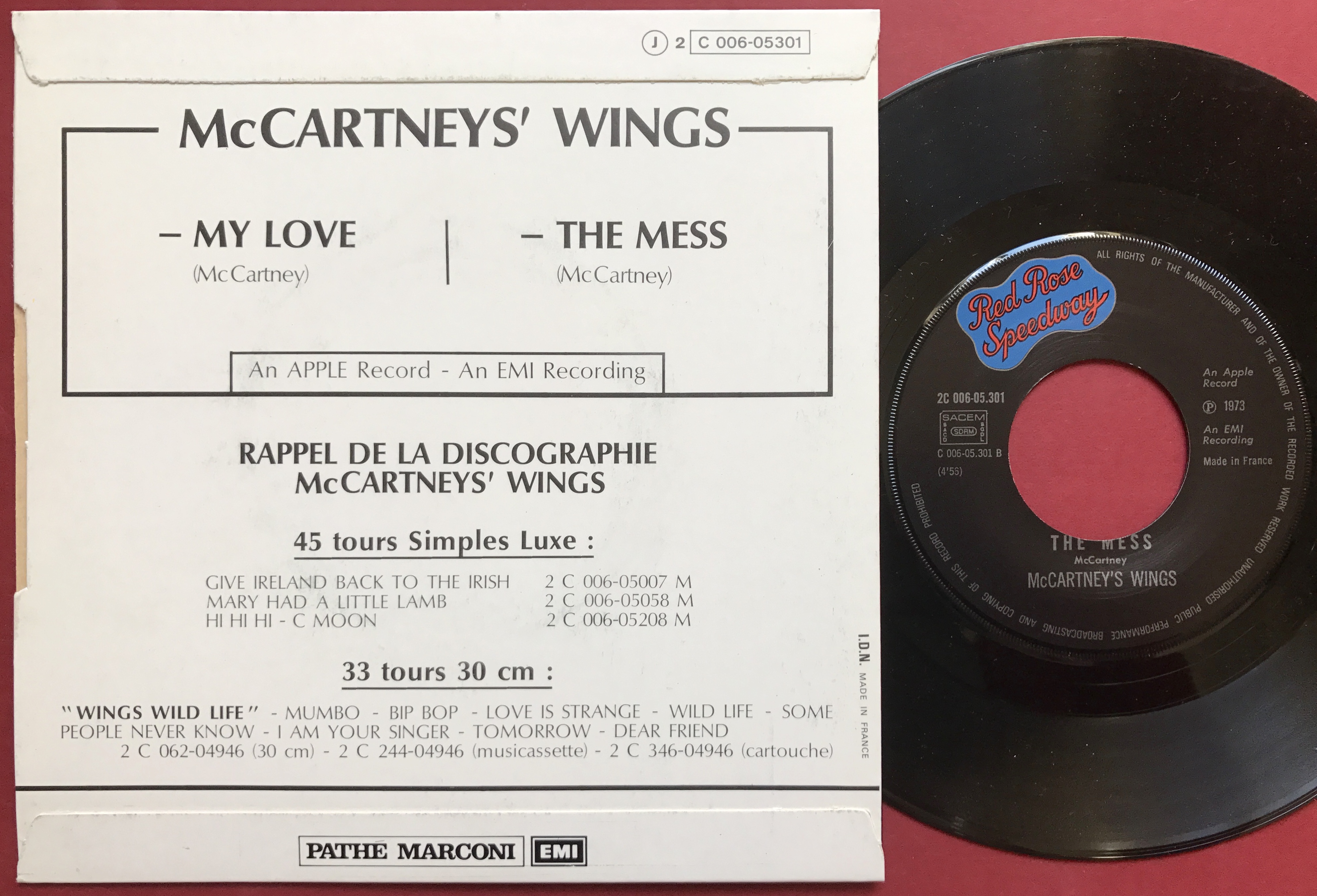 PAUL McCARTNEY & WINGS (Beatles) My love 7" Fransk PS 1973 - 2