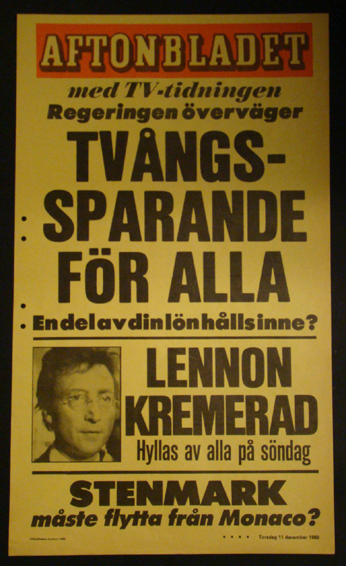 AFTONBLADET DAYBILL - LENNON CREMATED (1980)