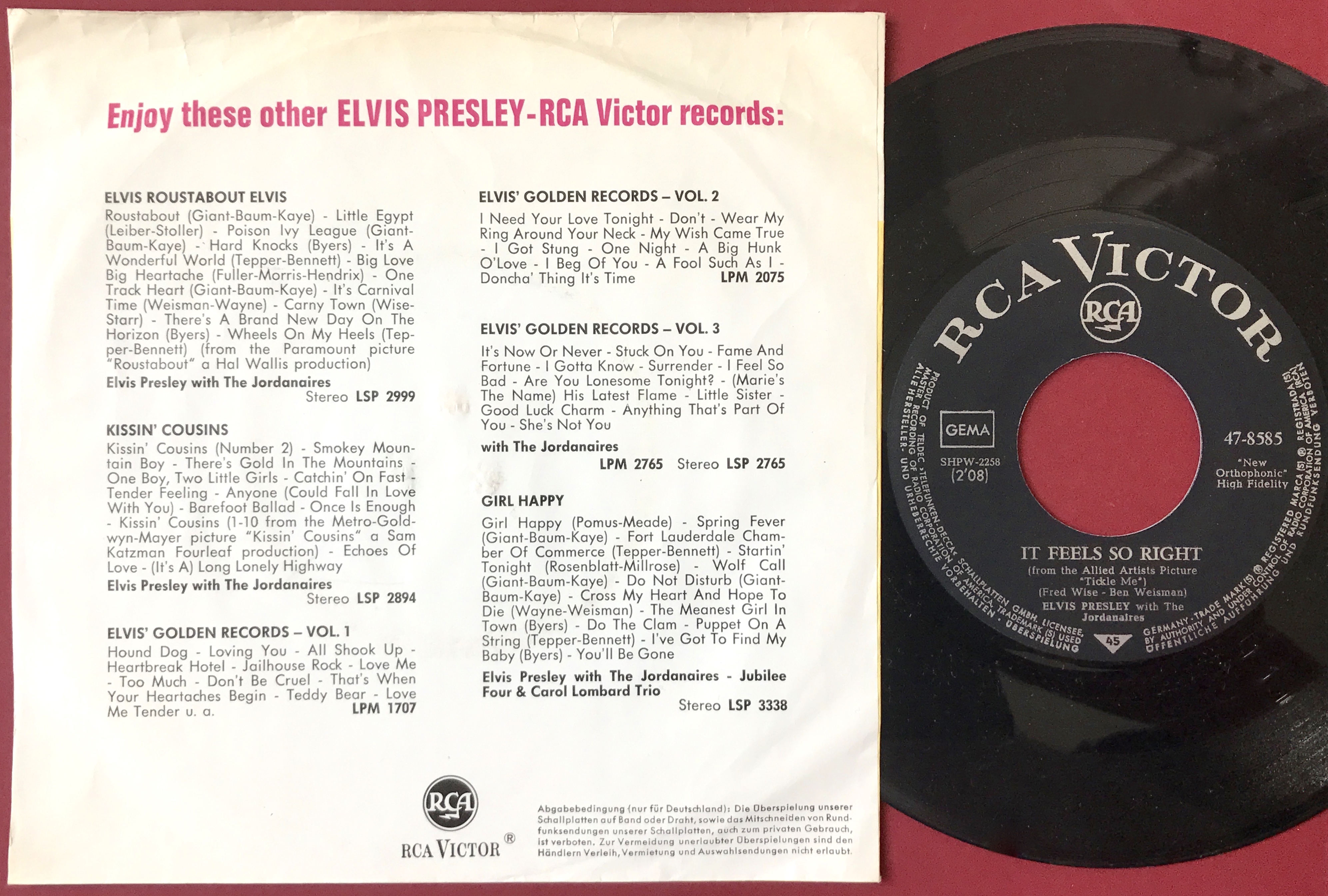 ELVIS PRESLEY - Easy question 7" Ger "Devil"&nbsp;PS 1965 - 2