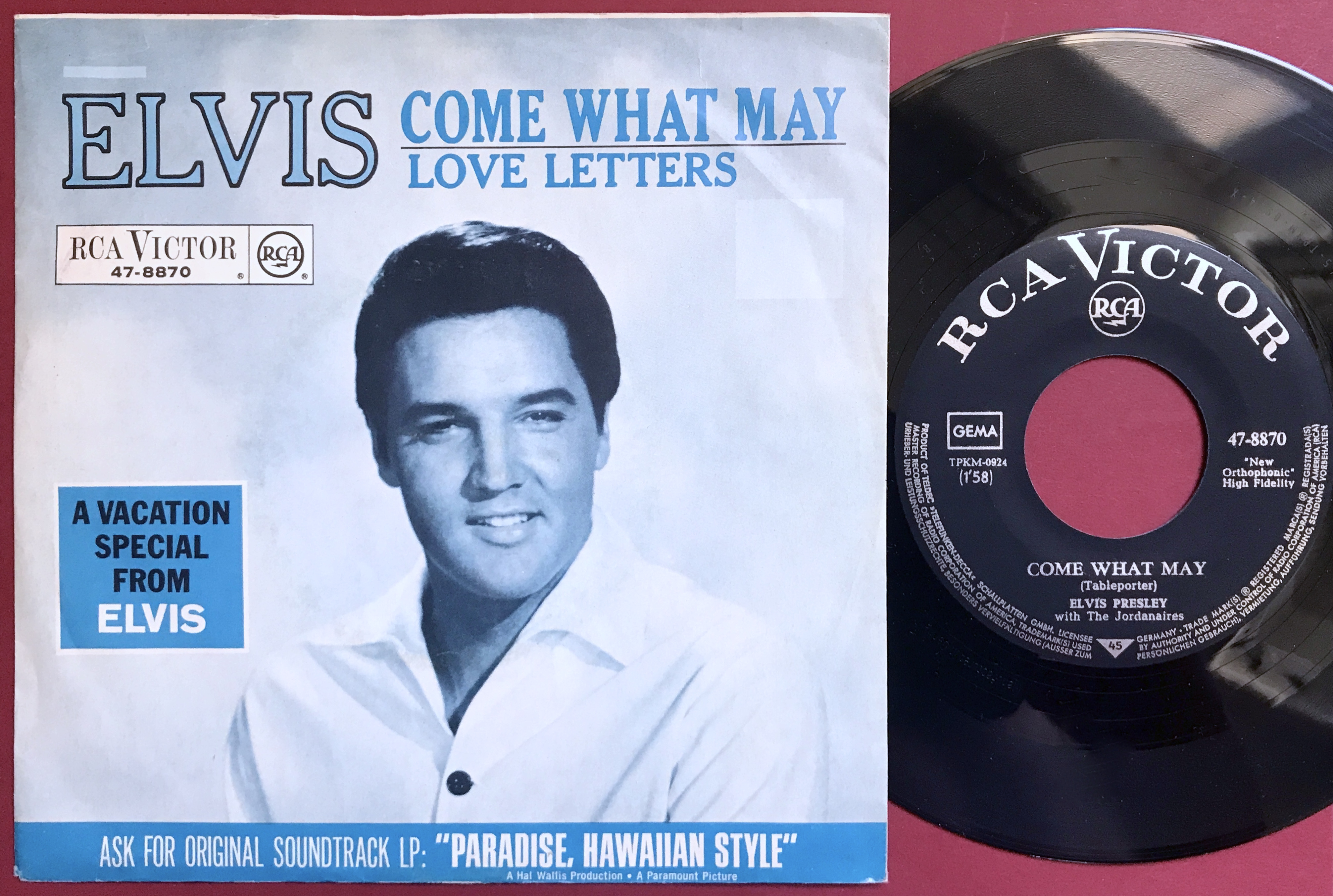 ELVIS PRESLEY - Come what may 7" Ger PS 1966