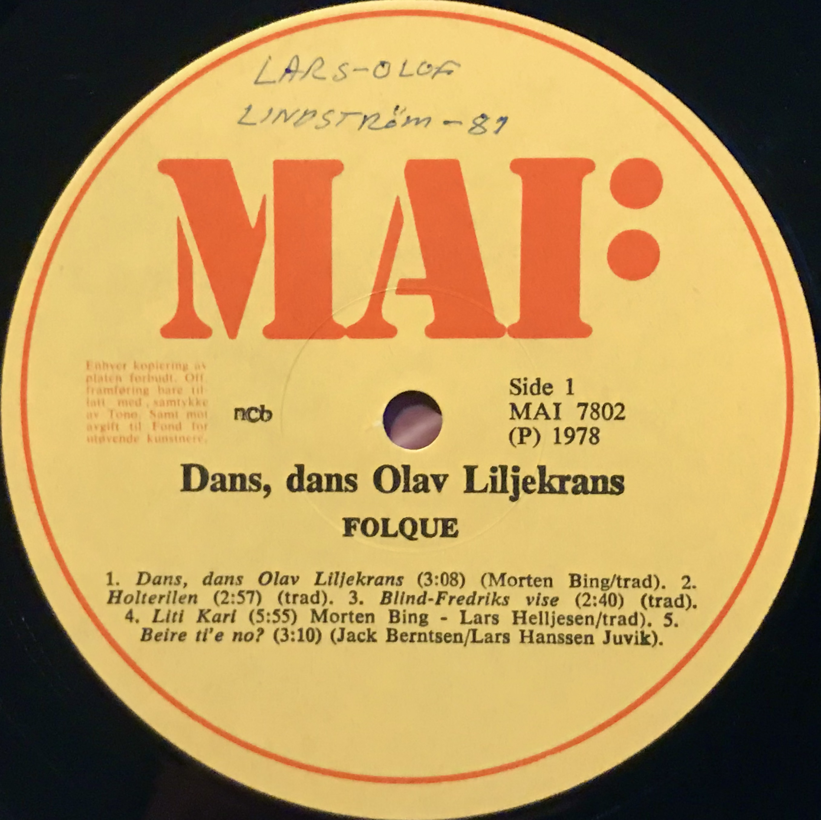 FOLQUE - Dans, dans, Olav Liljekrans Norway orig LP 1978 - 3