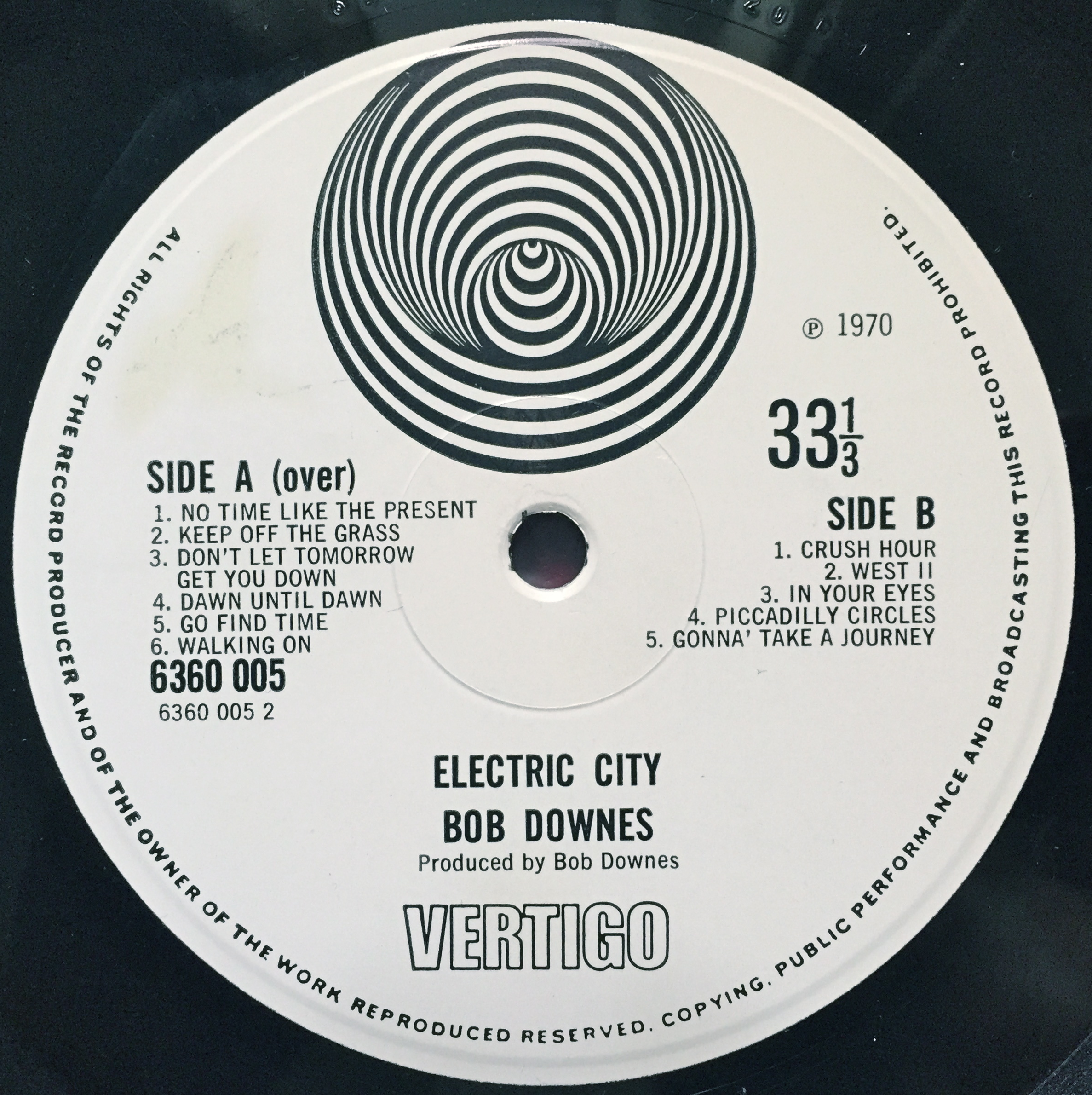 Nostalgipalatset - BOB DOWNES OPEN MUSIC - Electric city UK-orig Vertigo LP  1970