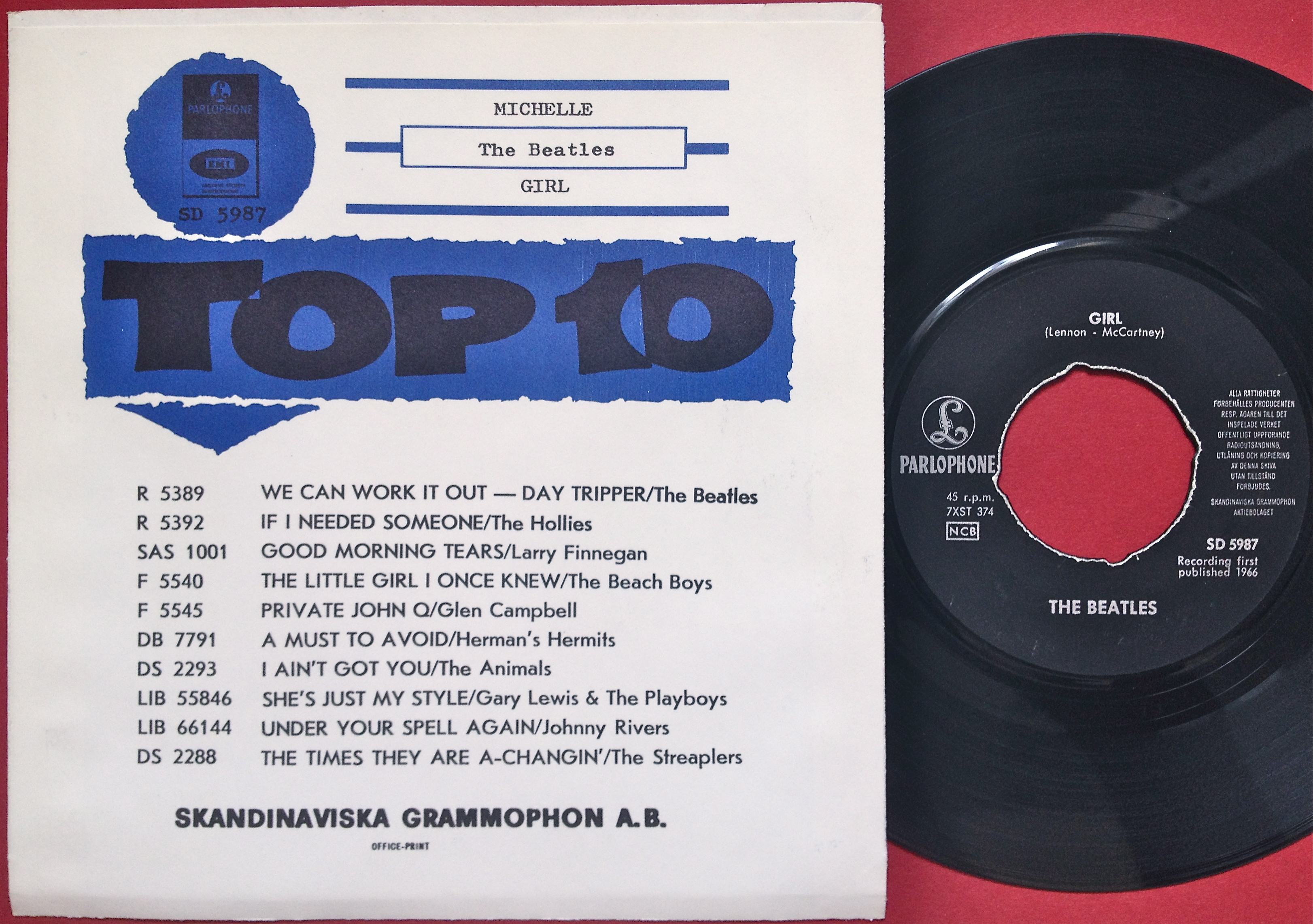 BEATLES - Michelle 7" Toplist Swe PS 1966 M-! - 2