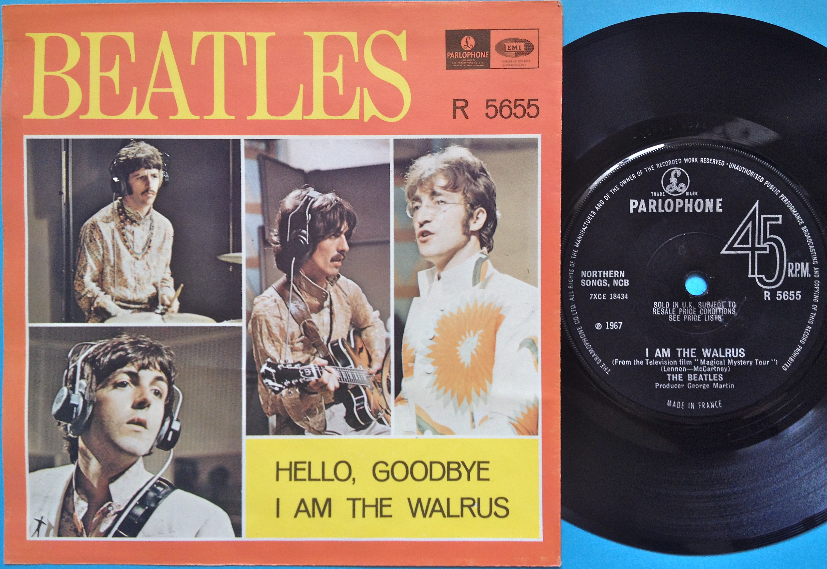 BEATLES - Hello goodbye 7" Rare UK/France SOLID centre 1967 PS - 2