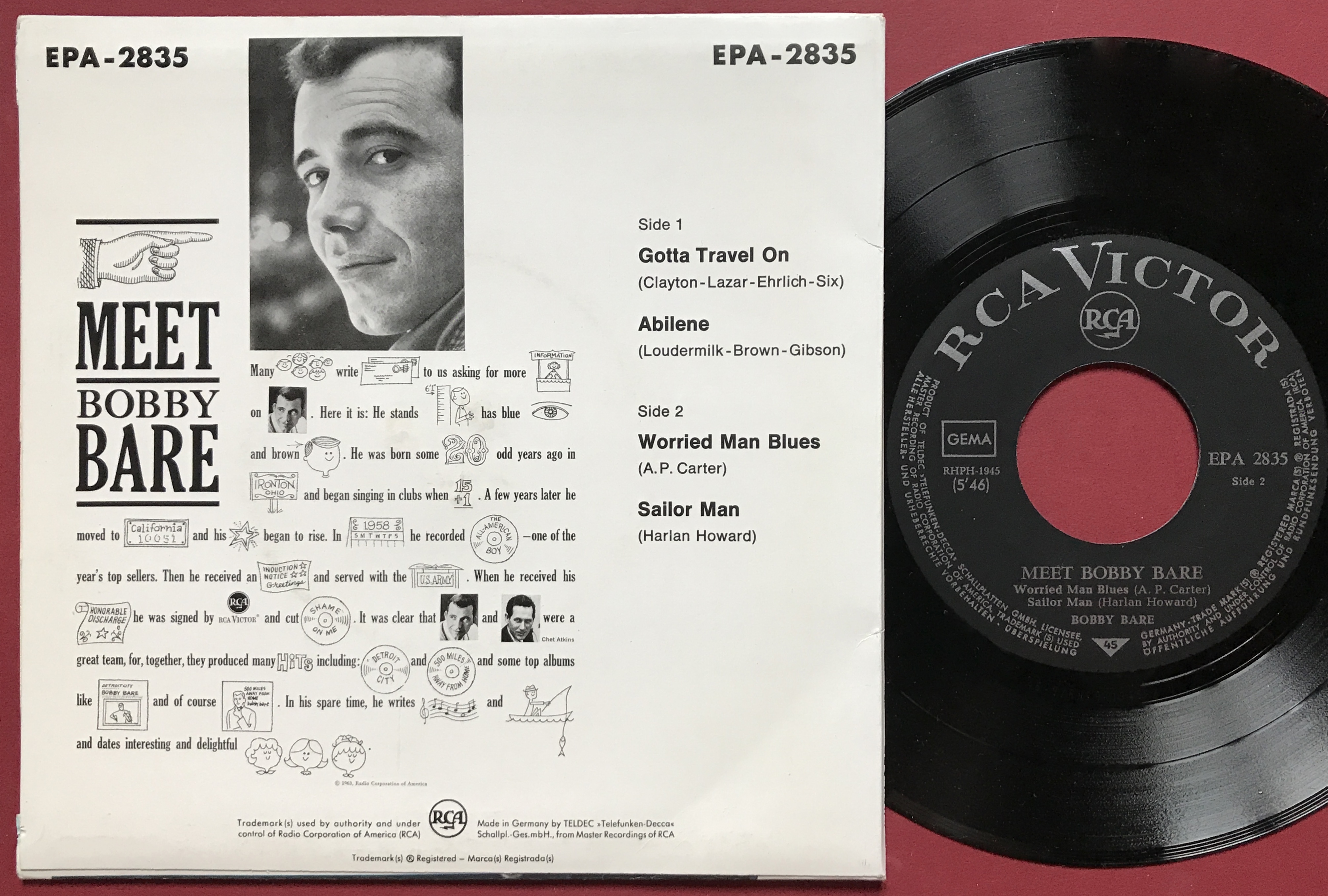 BOBBY BARE - Gotta travel on +3 Tysk EP 1963 M-! - 2