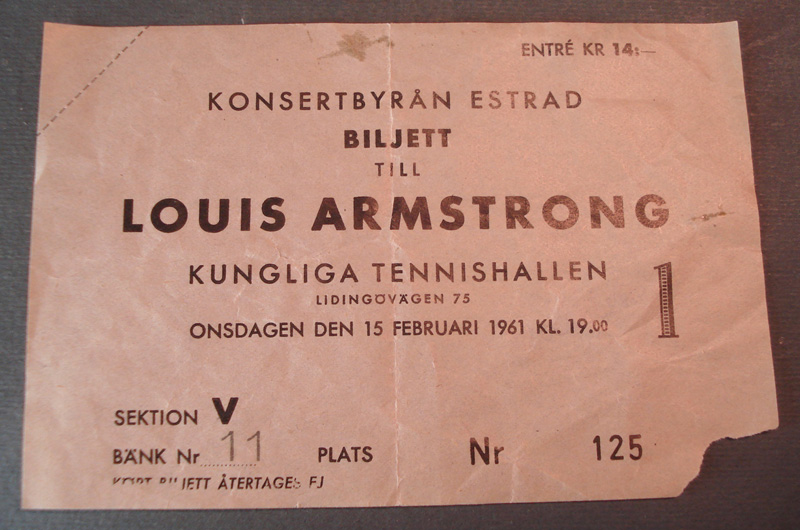 LOUIS ARMSTRONG Ticket KUNGL. TENNISHALLEN 1961