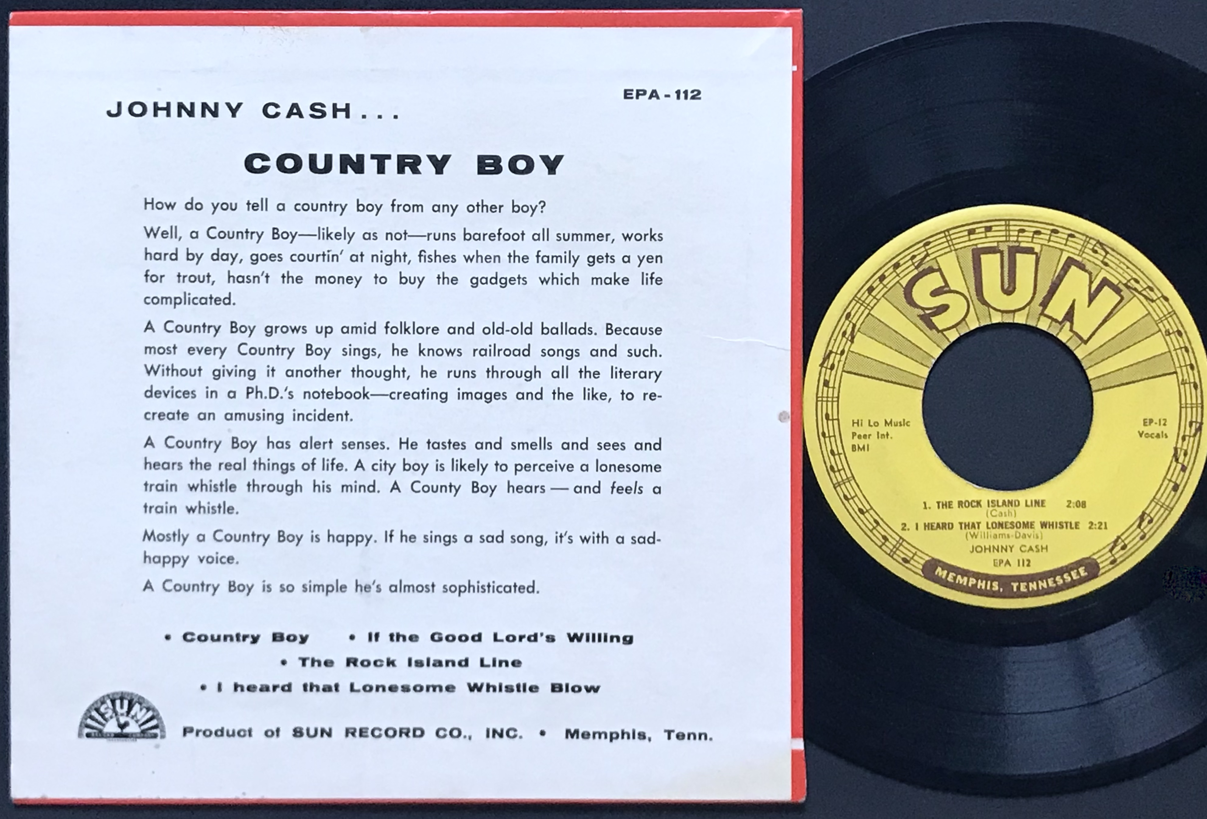 JOHNNY CASH - Country boy US SUN EP 1958 - 2