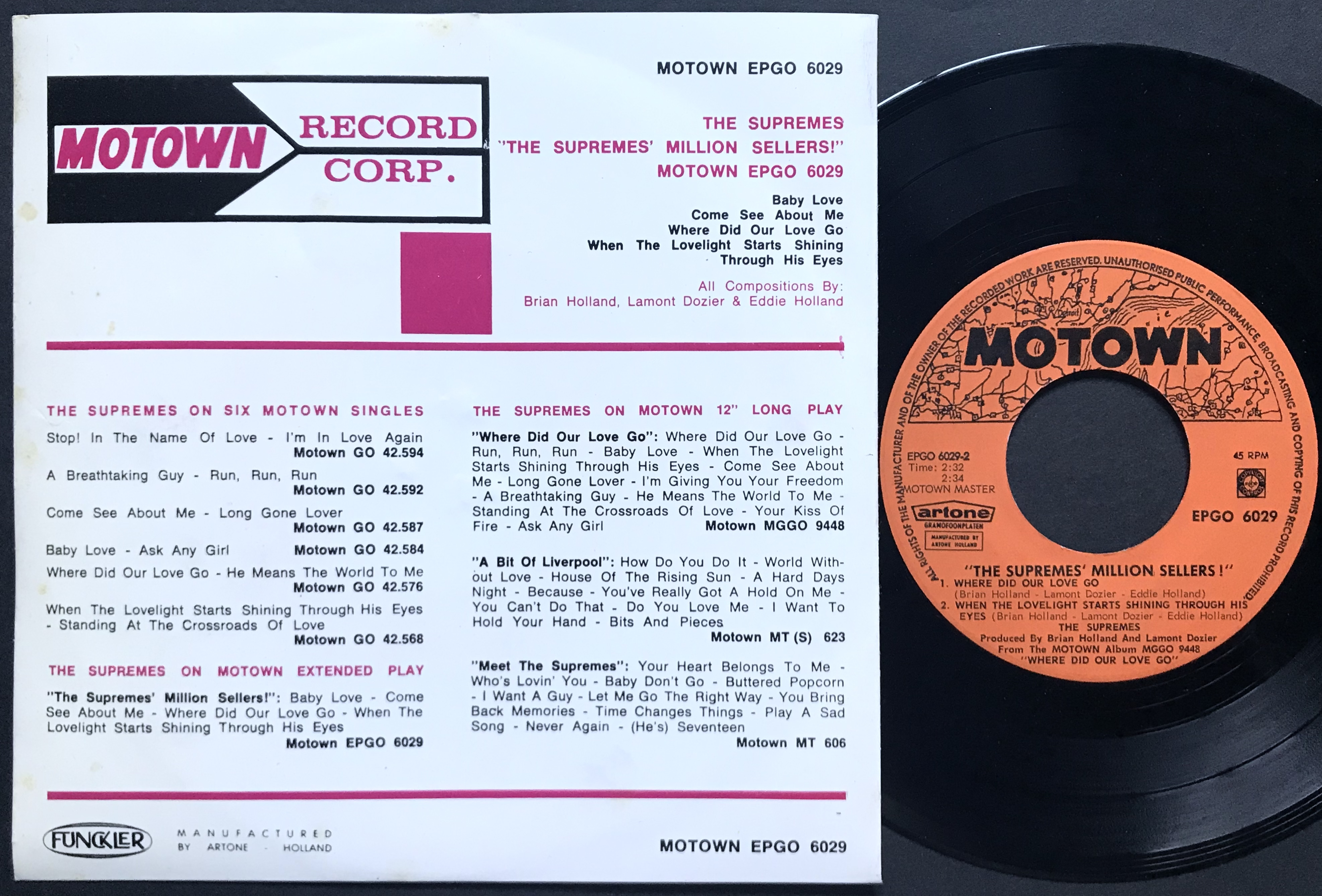 SUPREMES - Million sellers Holland EP 1965 - 2