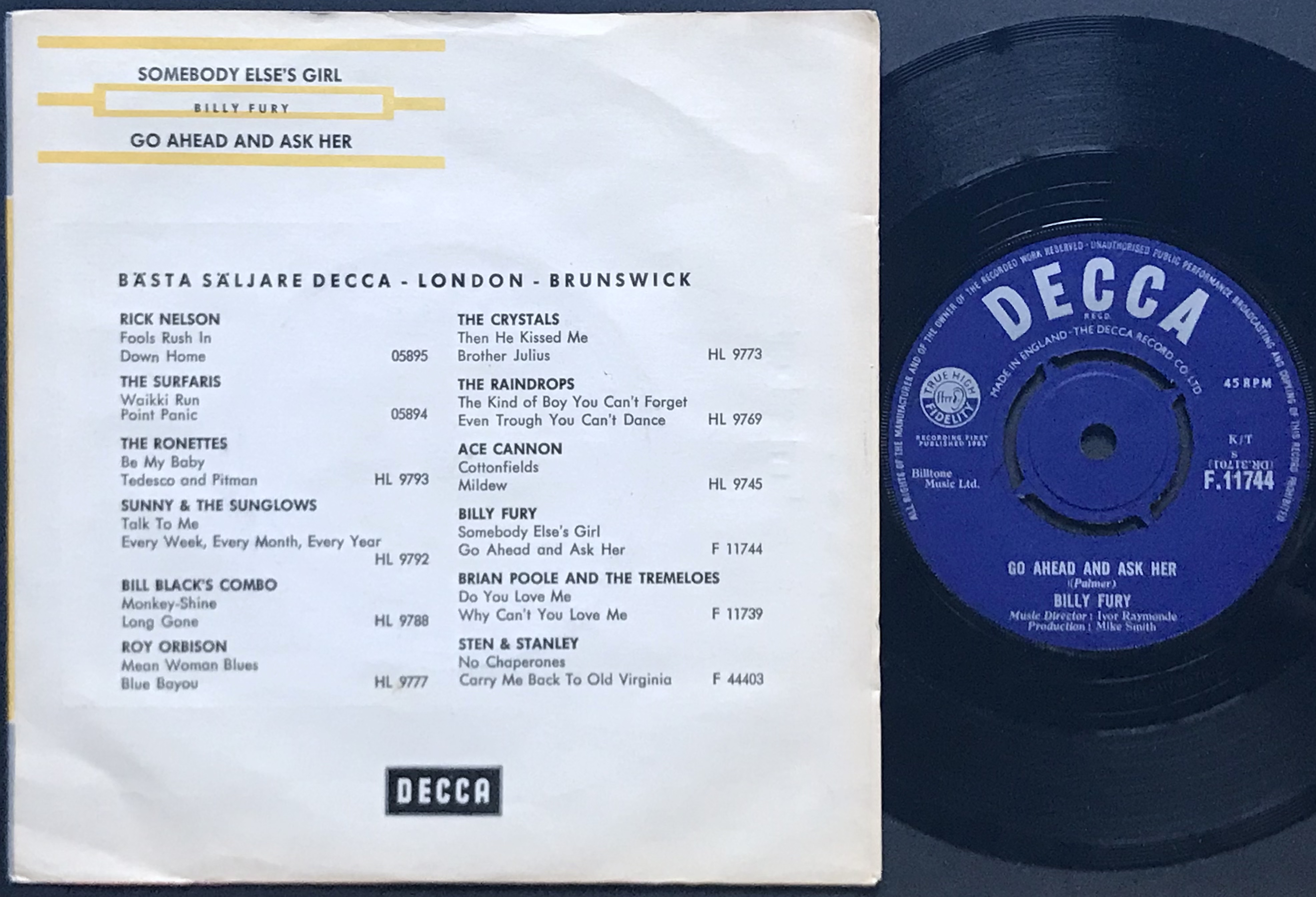 BILLY FURY - Somebody else´s girl Swe PS 1963 - 2