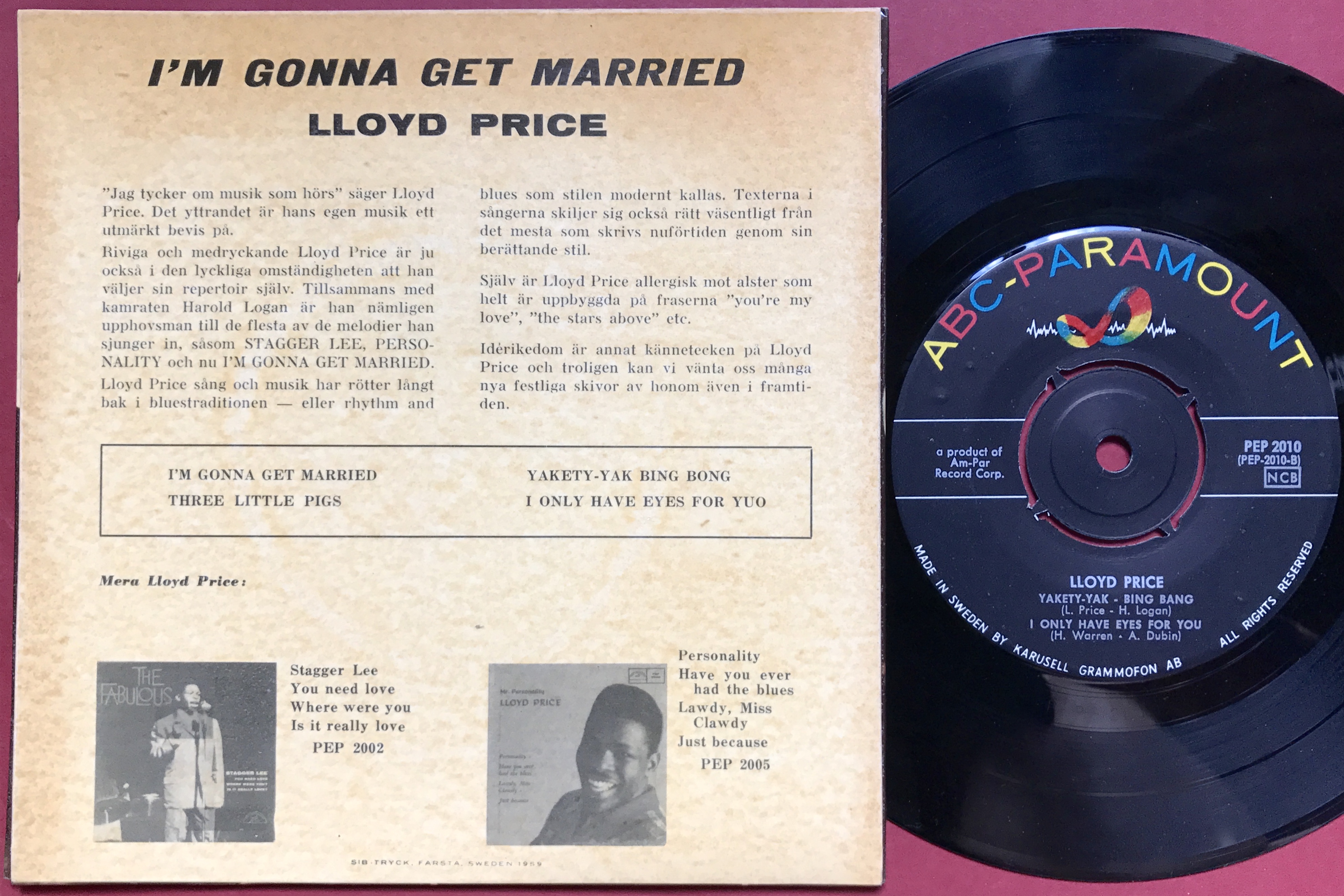 LLOYD PRICE - I´m gonna get married +3 Swe EP 1959 - 2