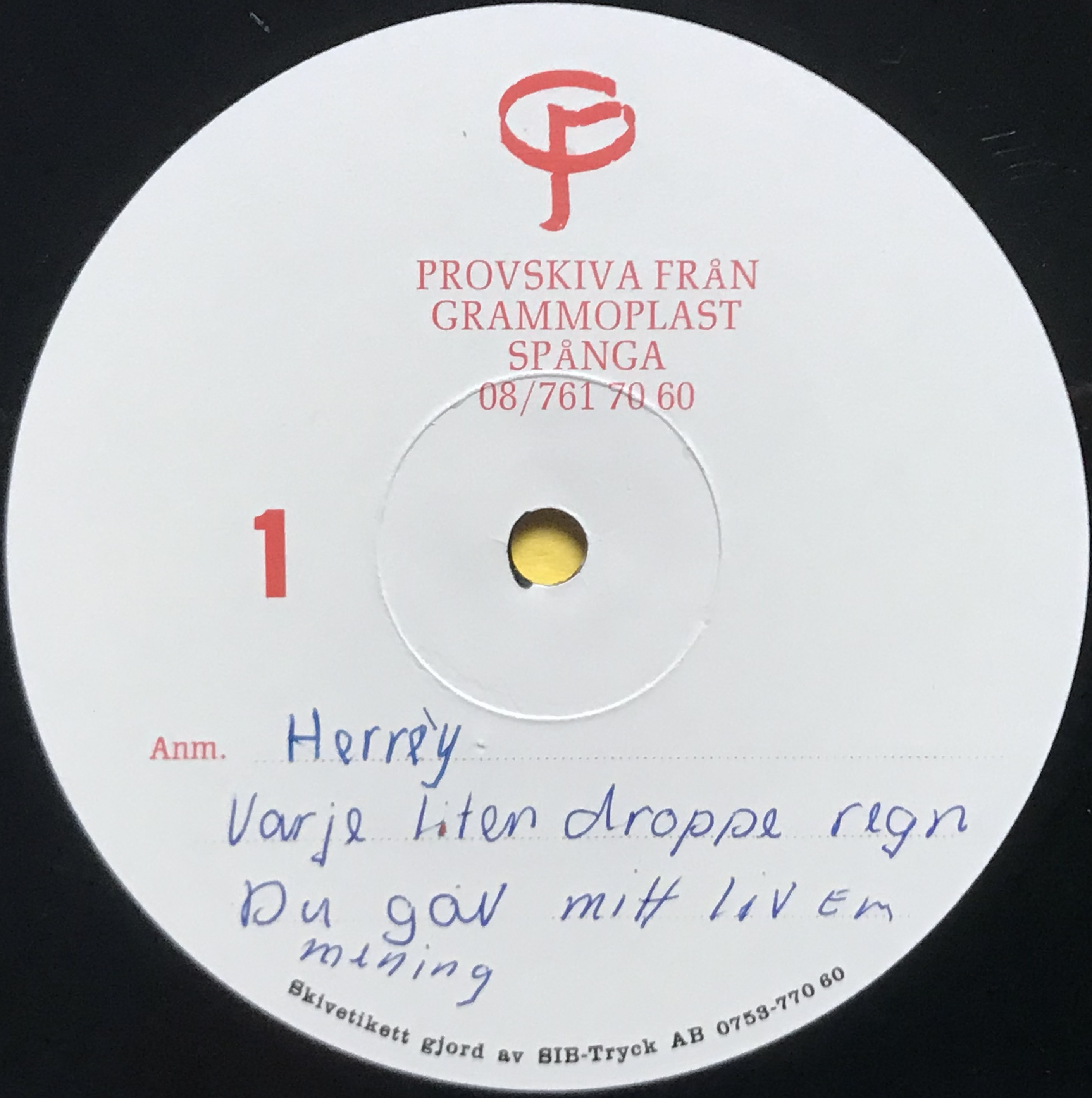 HERREY´S - Varje lite droppe regn 1984 orig TEST PRESSING 12" EP - 3