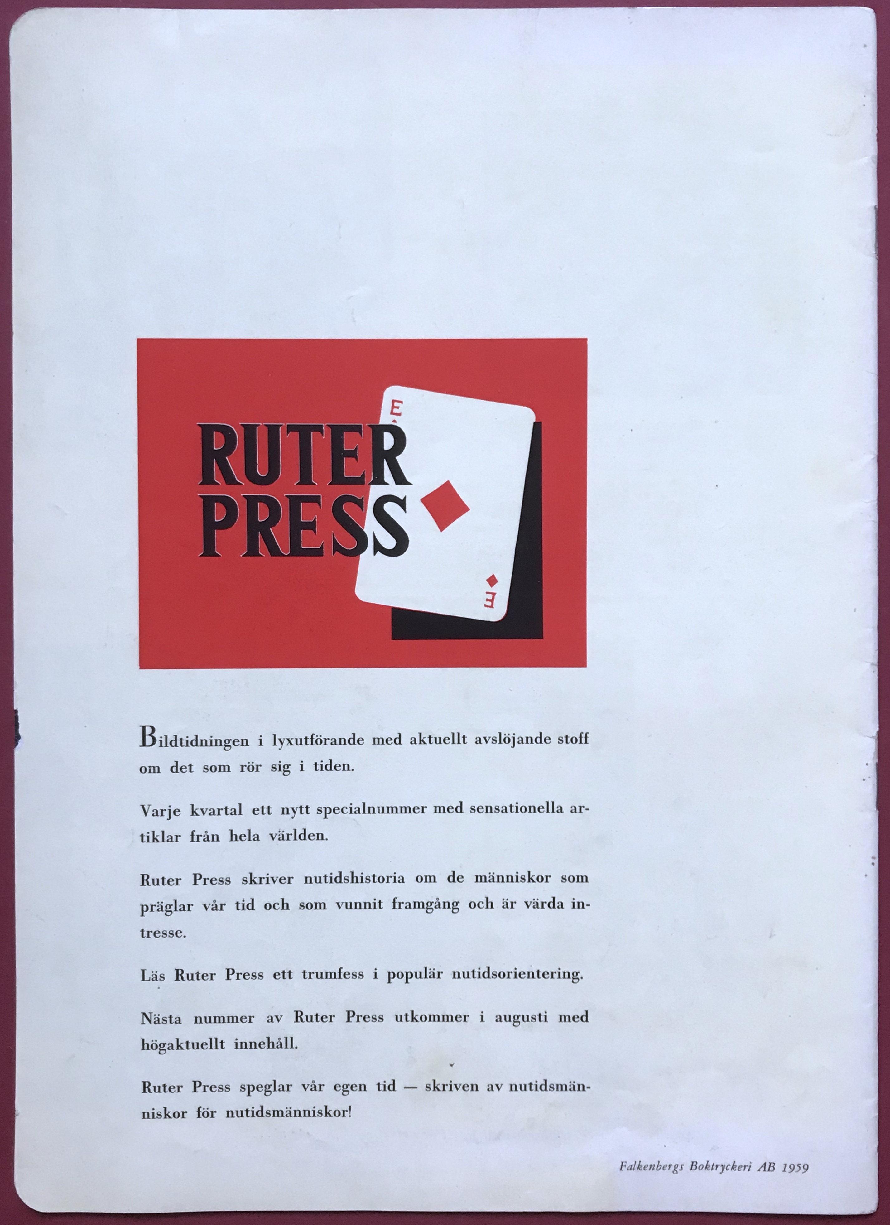 RUTER PRESS - Nr 1 1959 Floyd Patterson omslag - 2