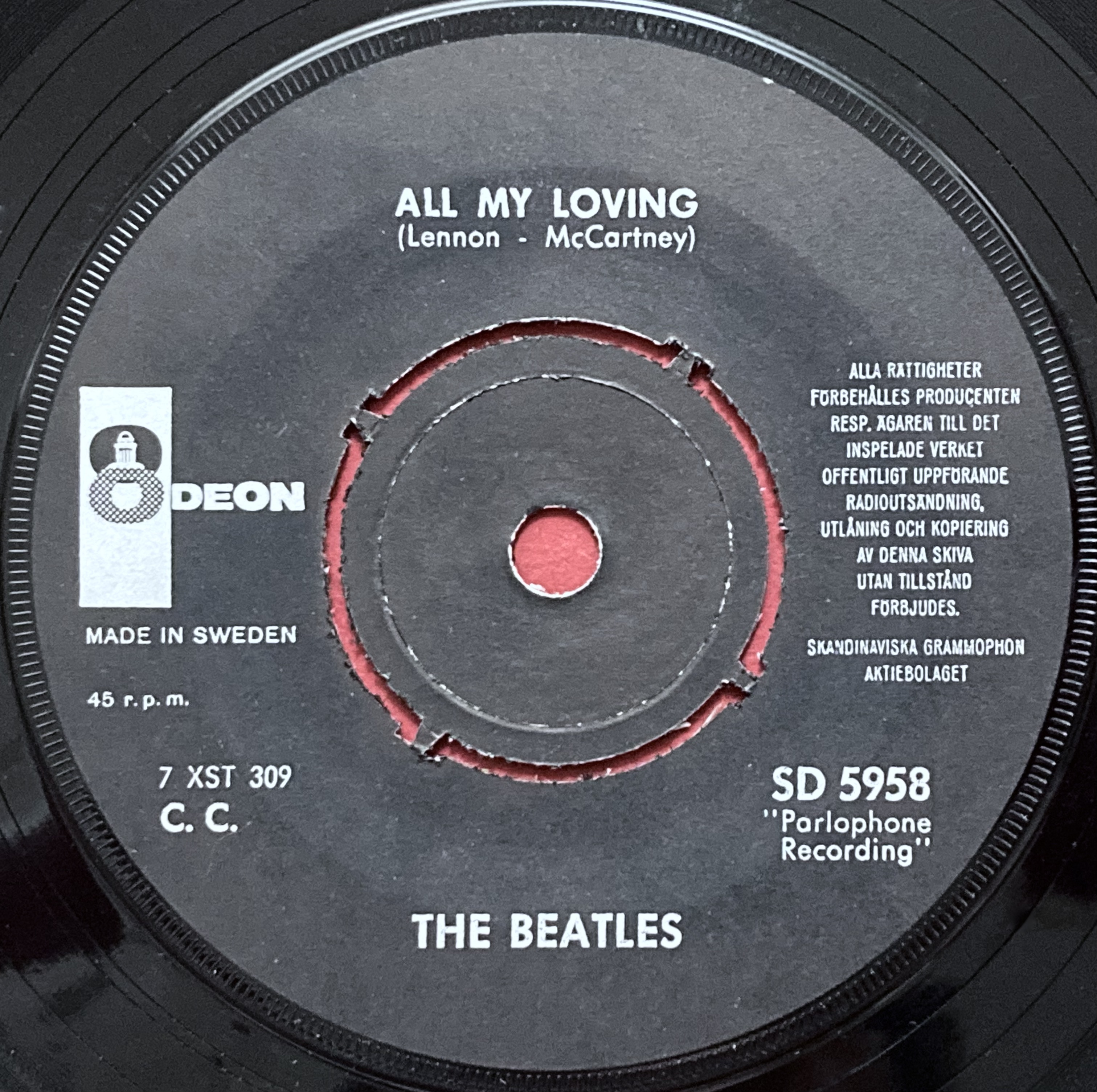 BEATLES - All my loving 7" "Herbal" GREEN Swe PS 1964 - 3