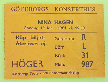 NINA HAGEN - Göteborg 1984