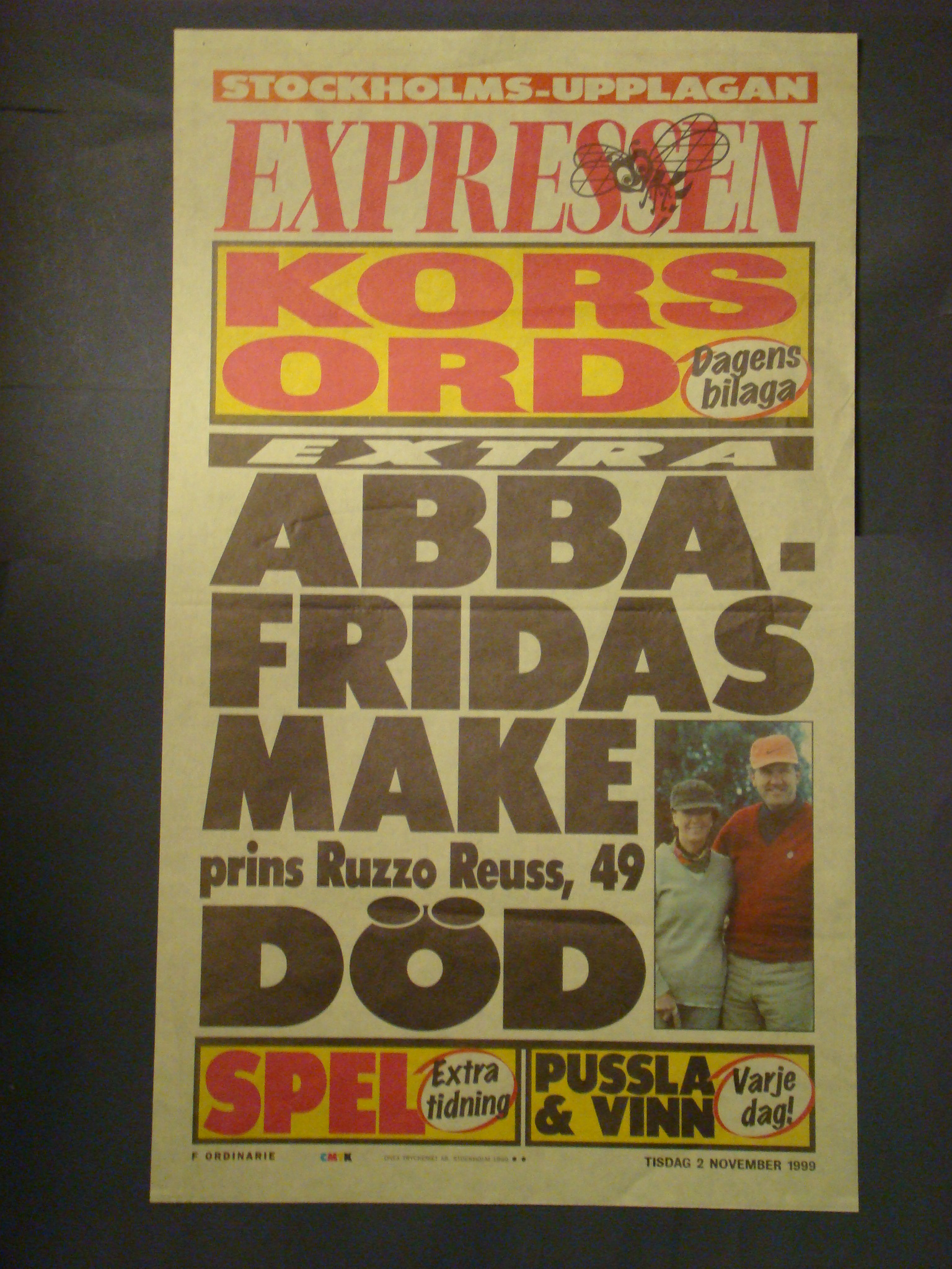 EXPRESSEN LÖPSEDEL (ABBA FRIDAS MAKE DÖD)