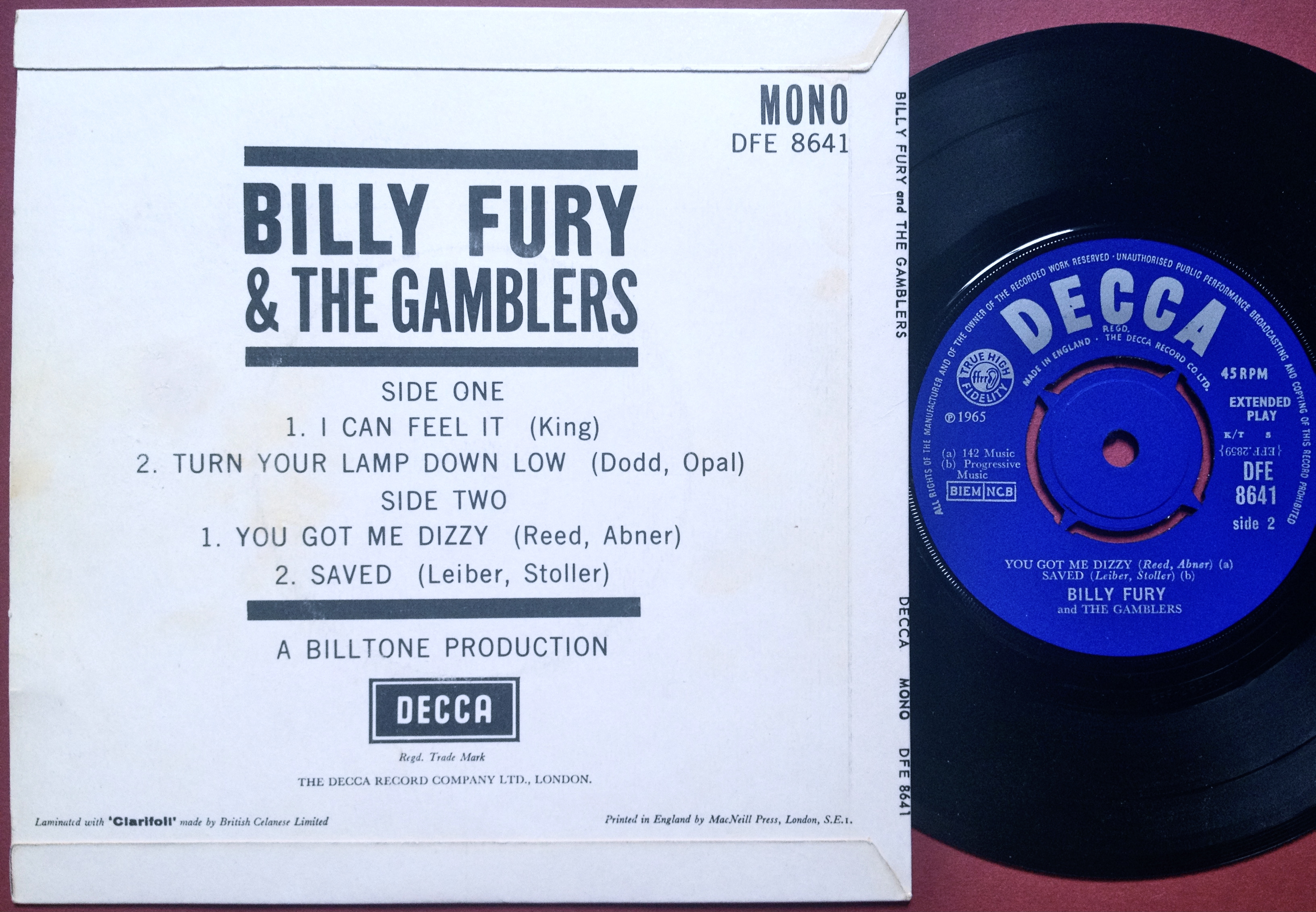 BILLY FURY & THE GAMBLERS - 1965 UK EP - 2