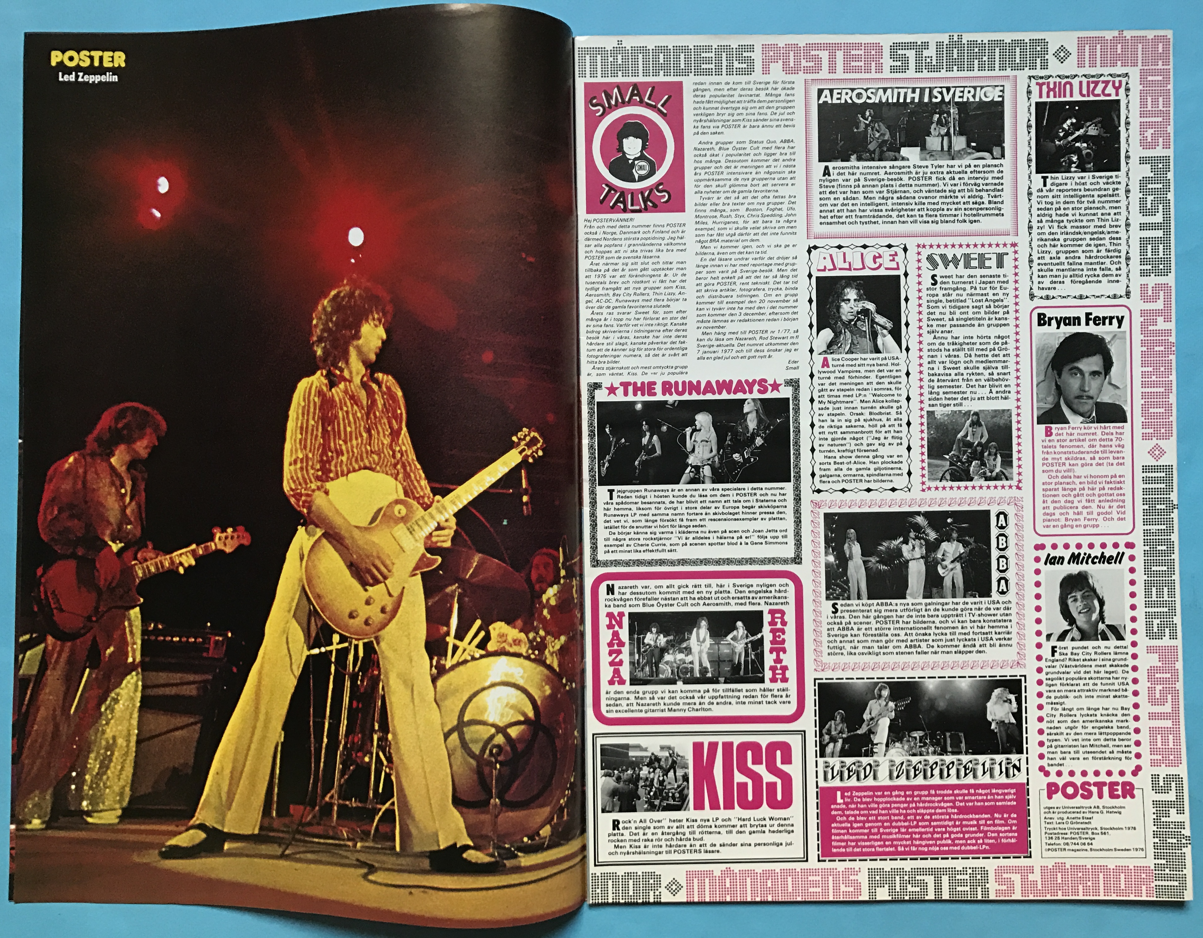 TIDNINGEN POSTER - No 11 1976 ALICE COOPER omslag OVIKT / NYSKICK!! - 3