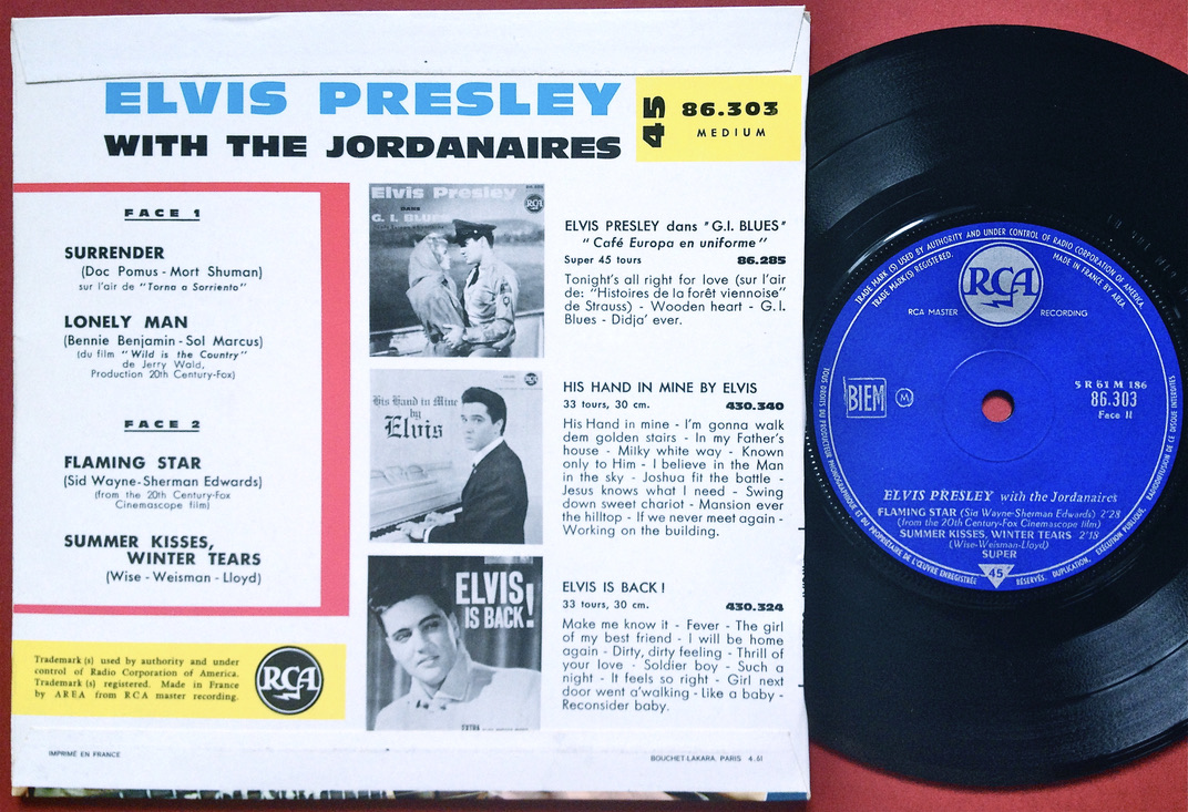 ELVIS PRESLEY - Surrender + 3 Fransk EXPORT EP 1961 M-! - 2