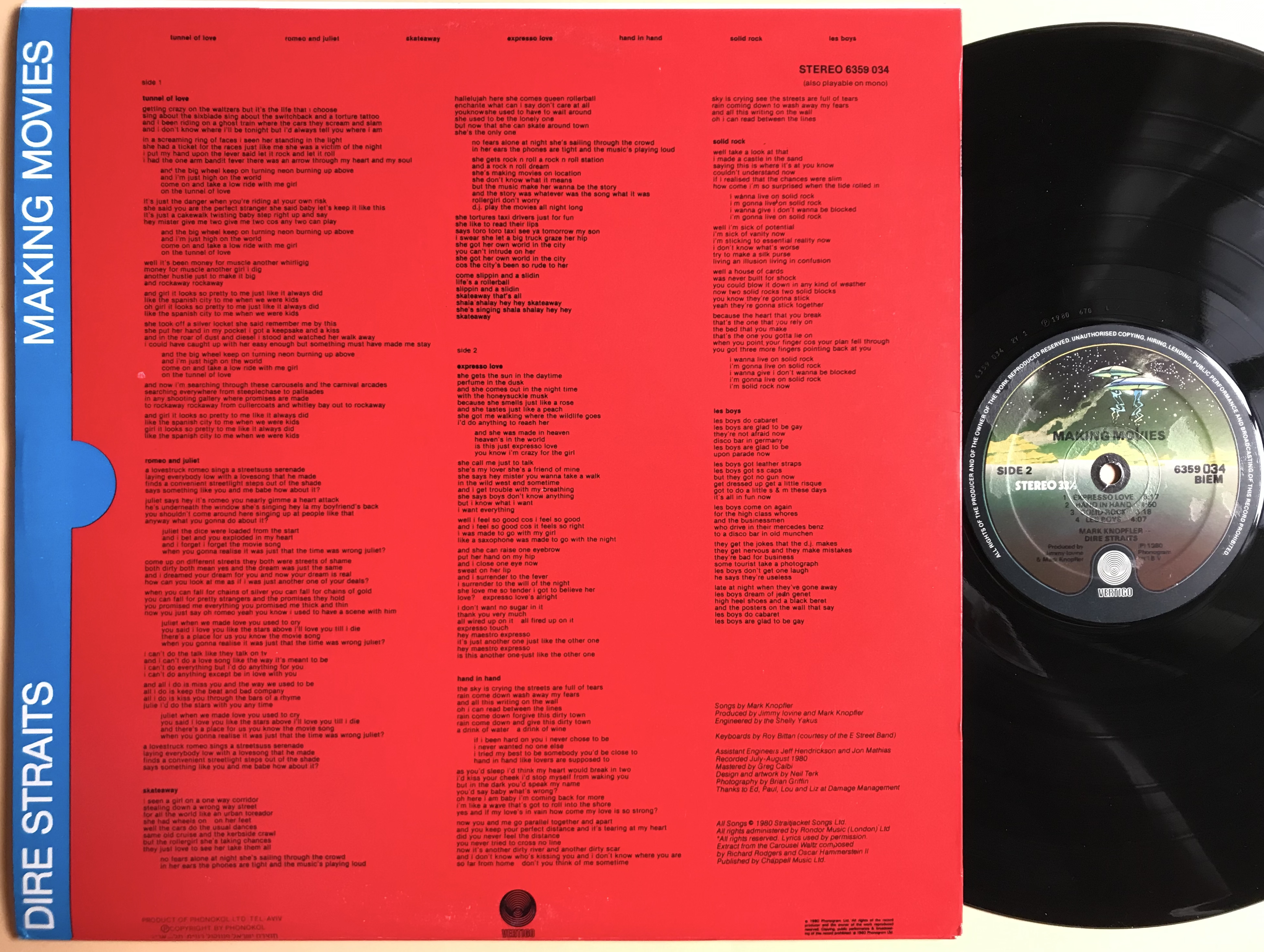 DIRE STRAITS - Making movies Israel-orig LP 1980 - 2