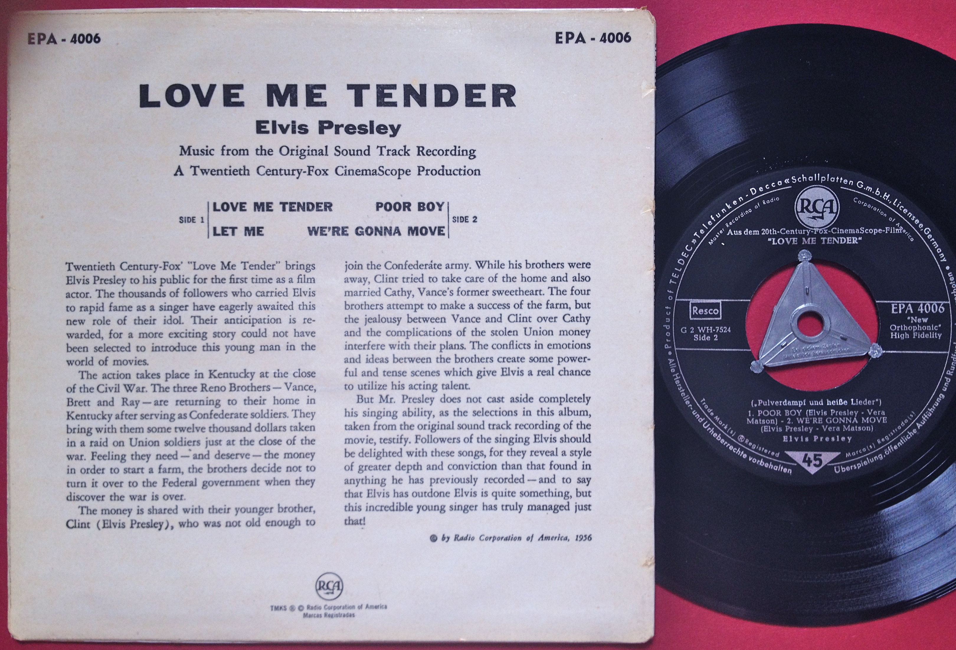 ELVIS PRESLEY - Love me tender +3 Tysk EP Silvertri + linjer 1956 - 2