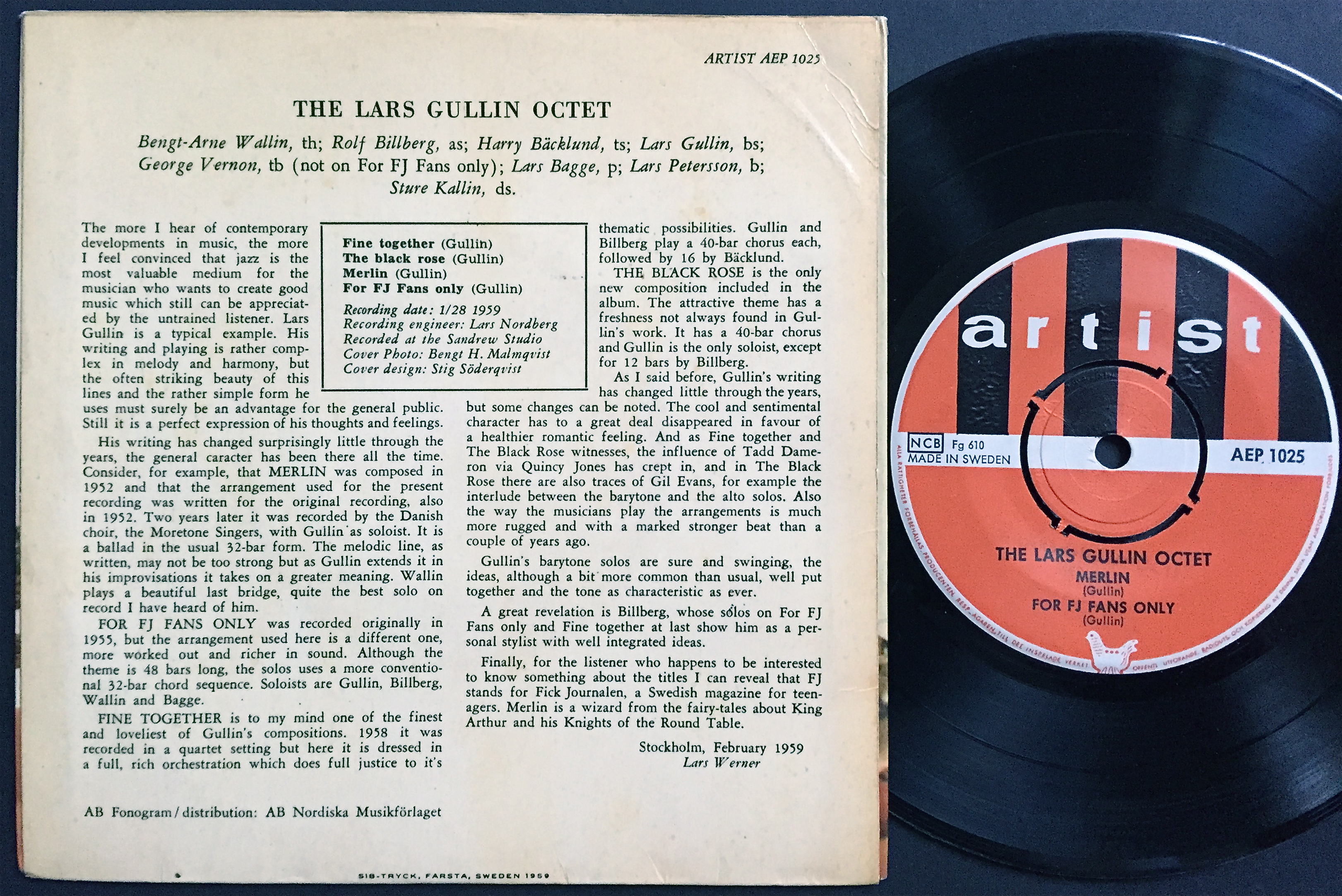 LARS GULLIN OCTET - Fine together +3 Swe EP 1959 - 2
