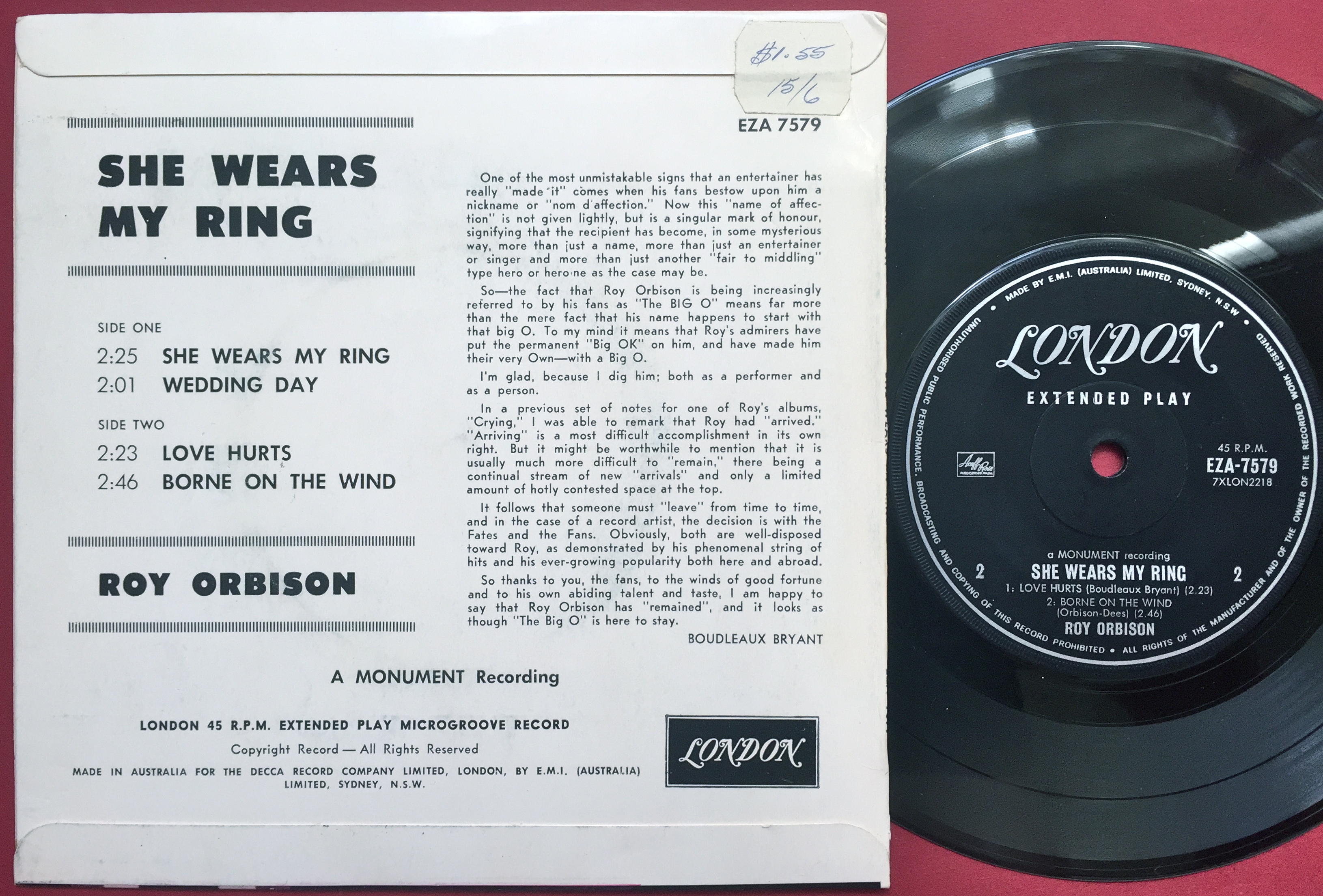 ROY ORBISON - She wears my ring +3 EP Australien 1966 - 2