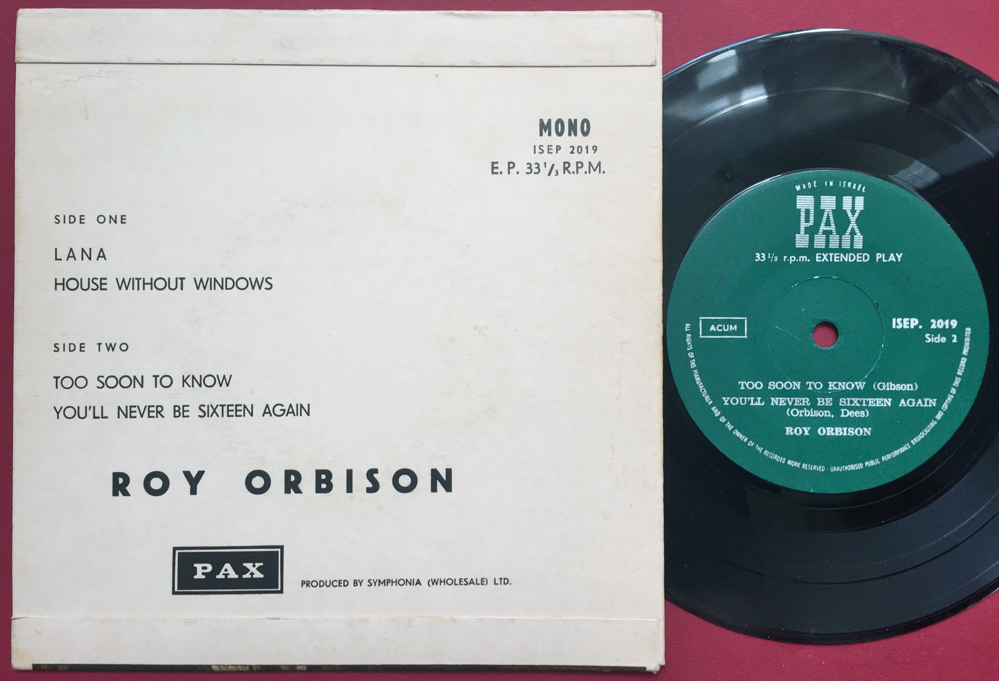 ROY ORBISON - Lana +3 EP ISRAEL 1966 - 2
