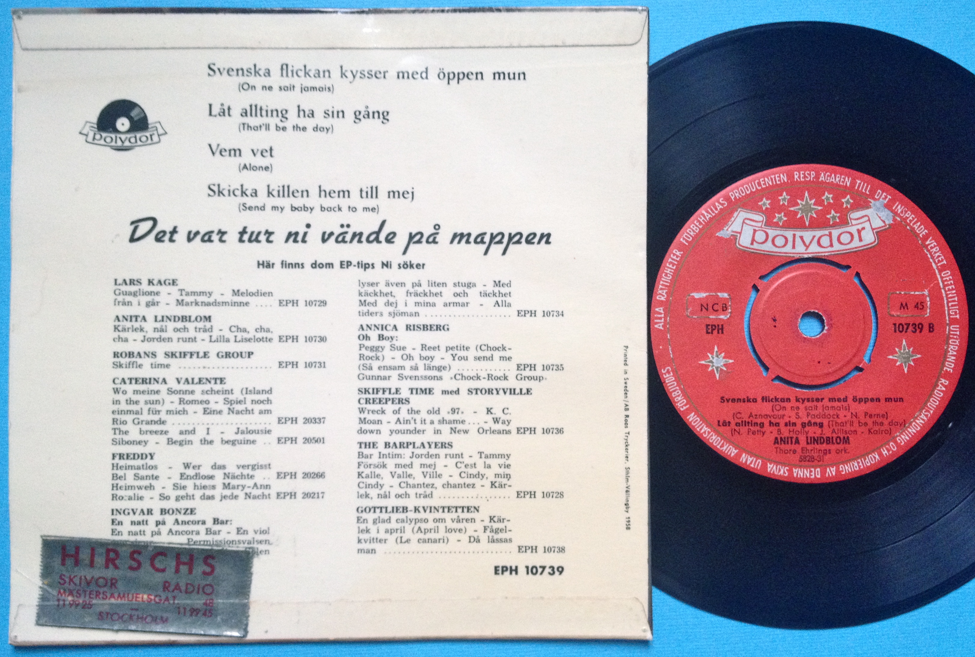 ANITA LINDBLOM - Svenska flicka kysser med öppen mun +3 EP 1958 - 2