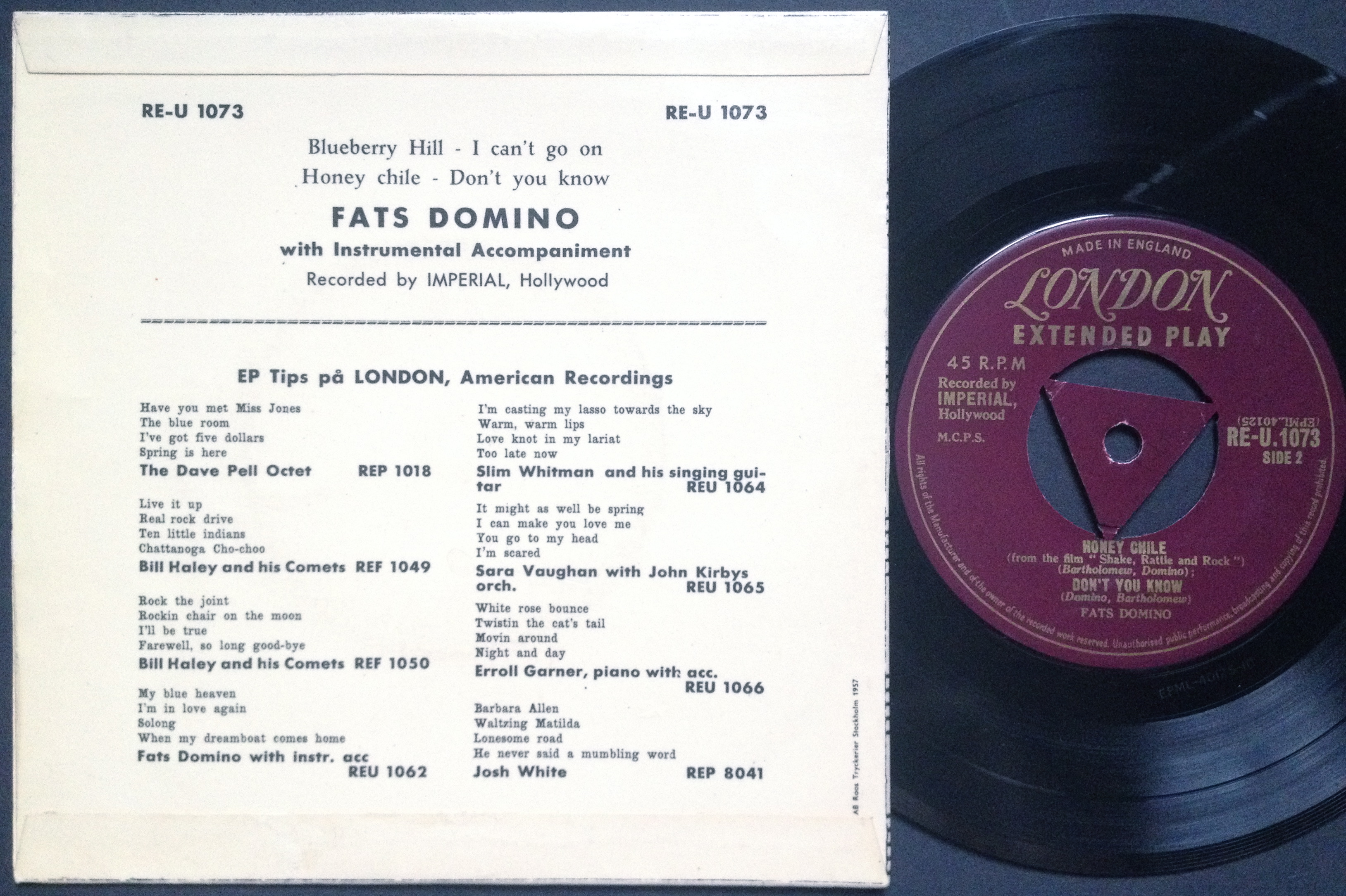 FATS DOMINO - Blueberry hill +3 EP UK-EXPORT/ Swe PS 1957 - 2