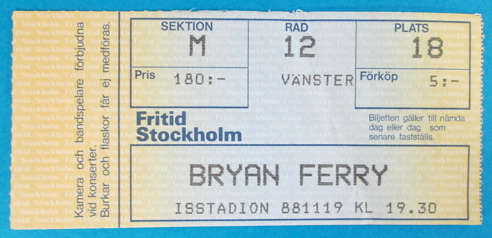 BRYAN FERRY - Stockholm 1988