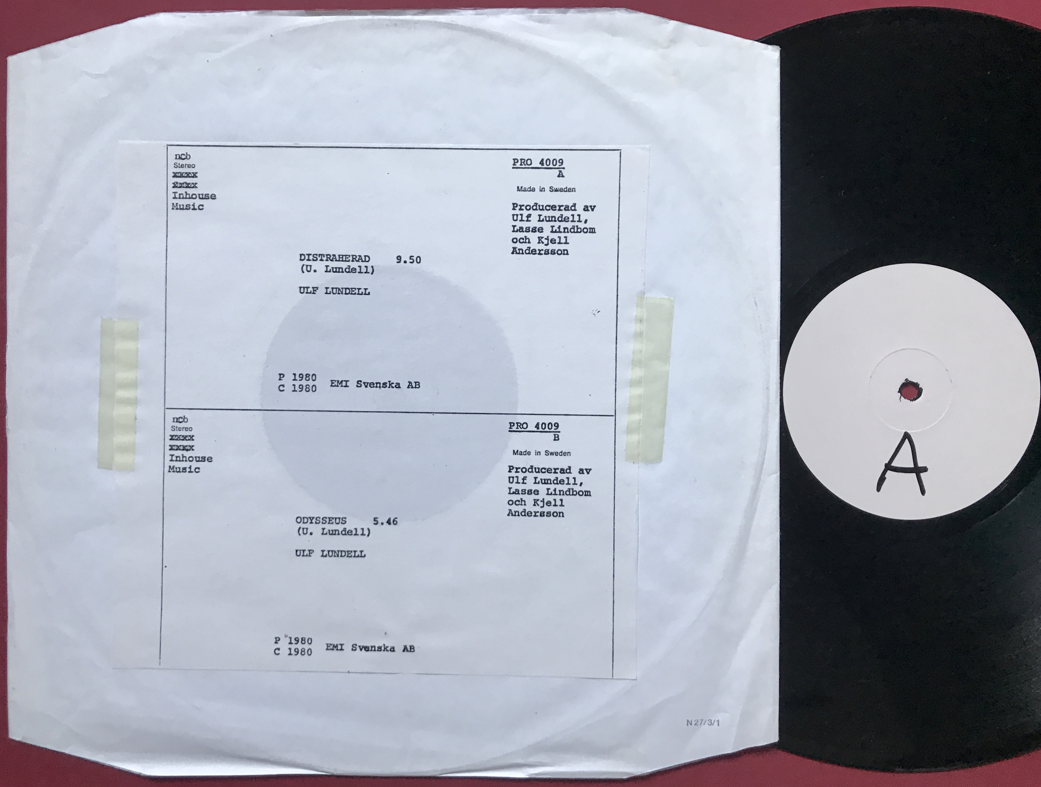ULF LUNDELL - Distraherad Swe-orig TEST PRESSING 12" Maxi 1980