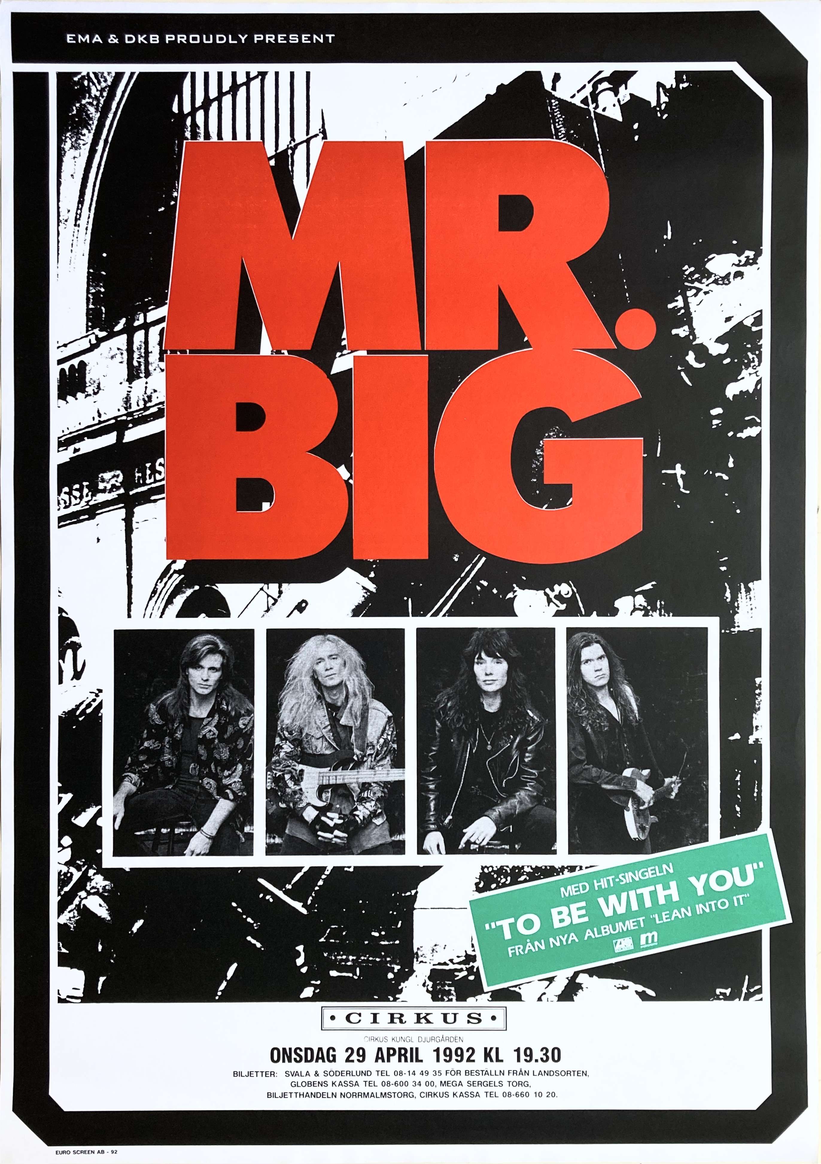 MR. BIG - Stockholm 29 Apr  Concert poster (1992) 