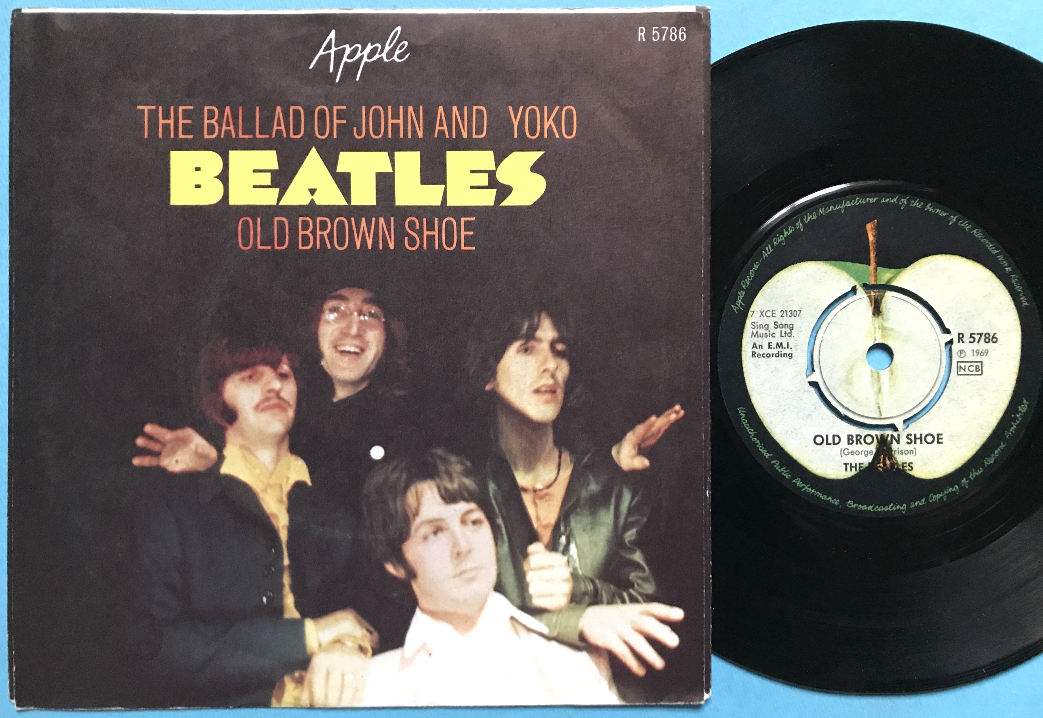 BEATLES - The ballad of John and Yoko 7" Mörkbrun Swe PS 1969 PS - 2