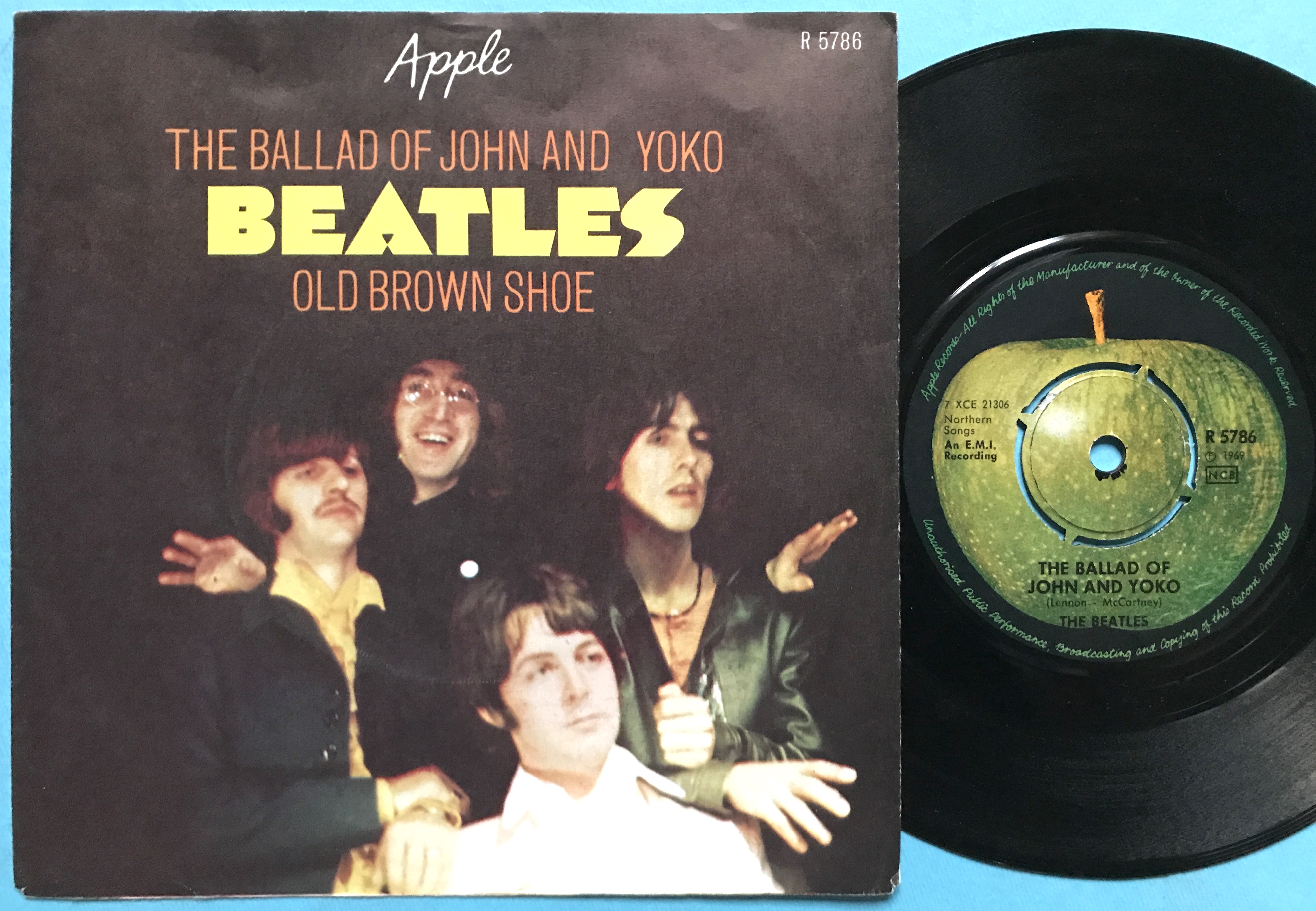 BEATLES - The ballad of John and Yoko 7" Mörkbrun Swe PS 1969 PS