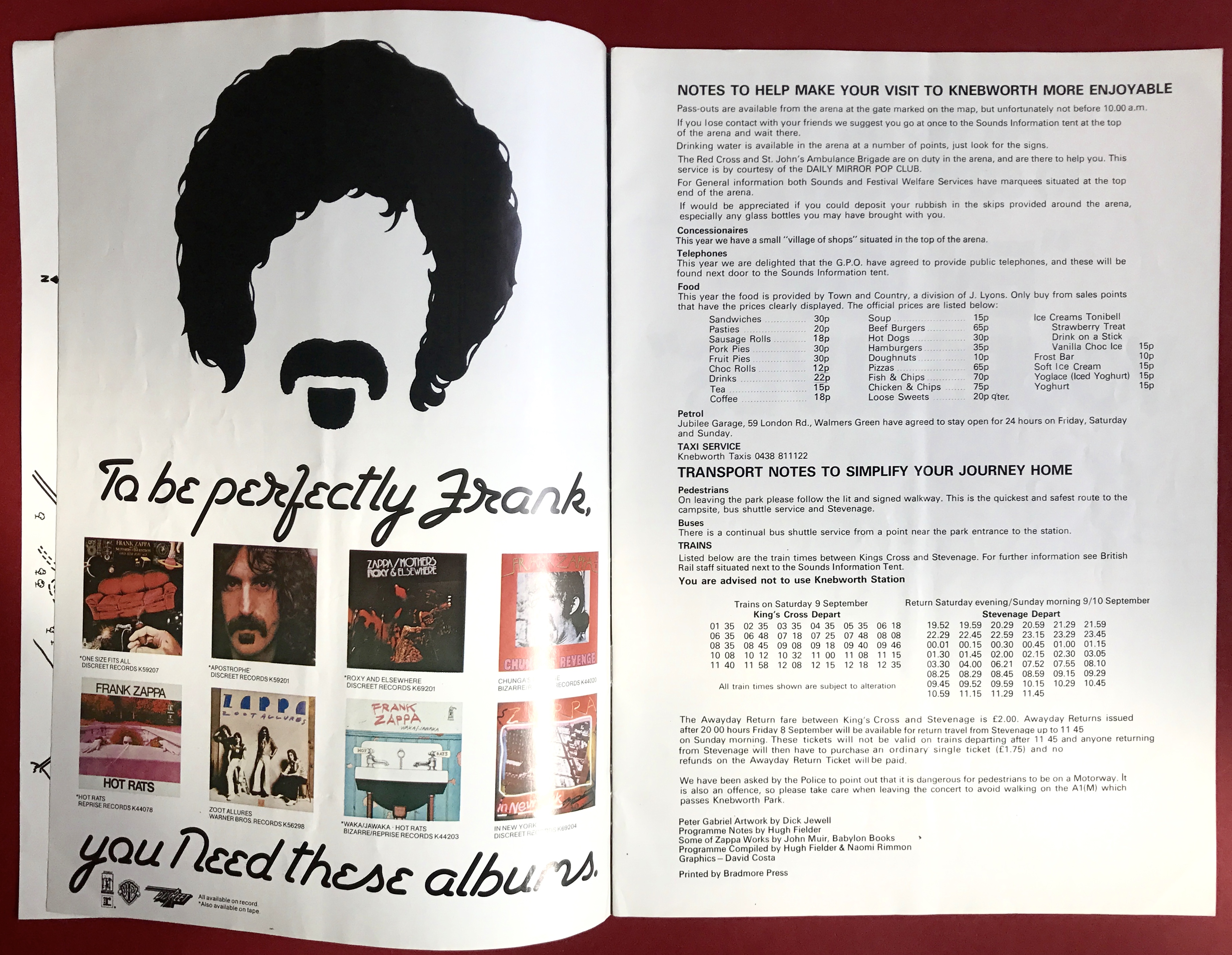 ZAPPA Peter Gabriel BOOMTOWN Rockpile TUBES - Knebworth konsertprogram 1978 - 2