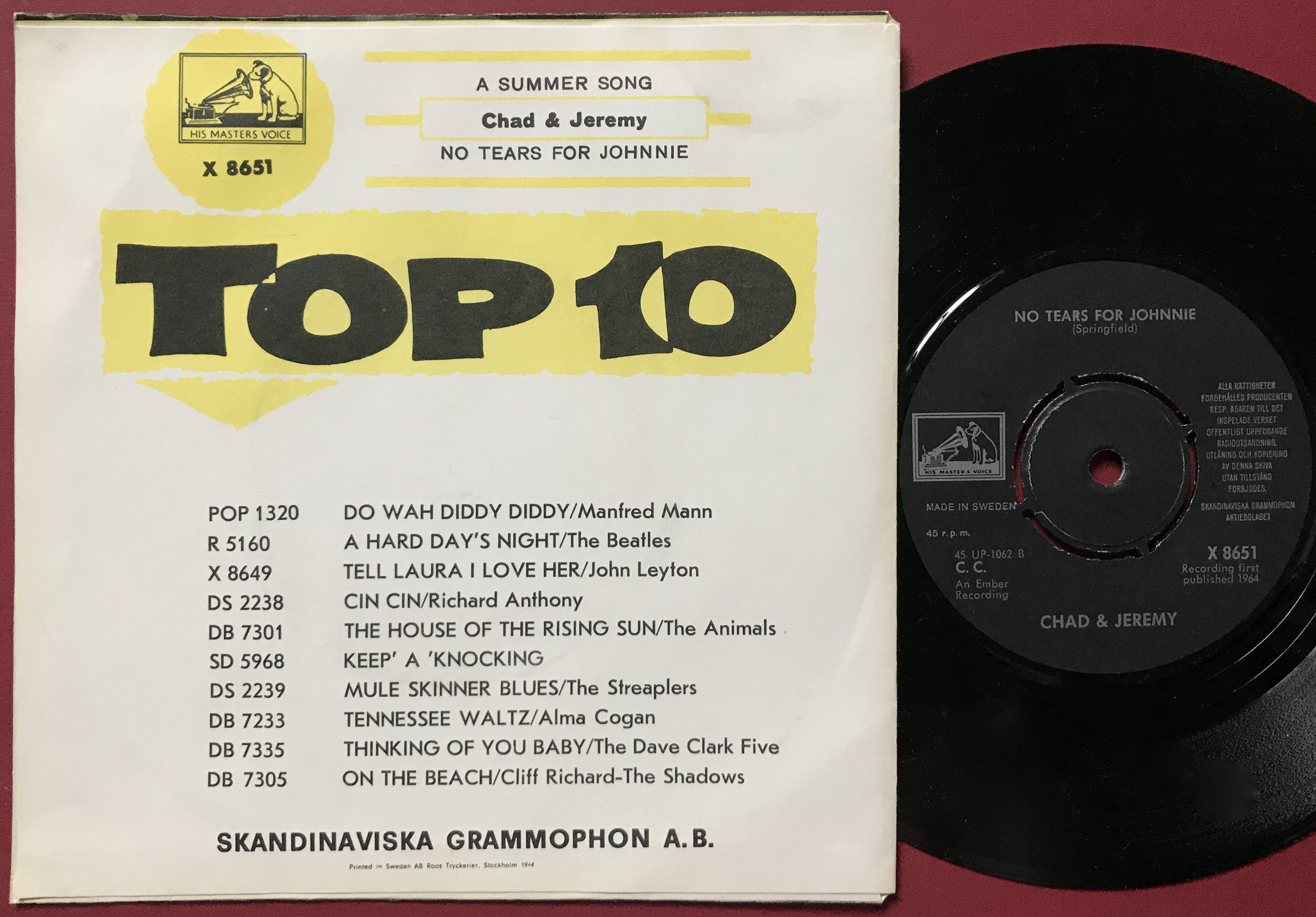 CHAD & JEREMY - A summer song Swe PS 1964 - 2