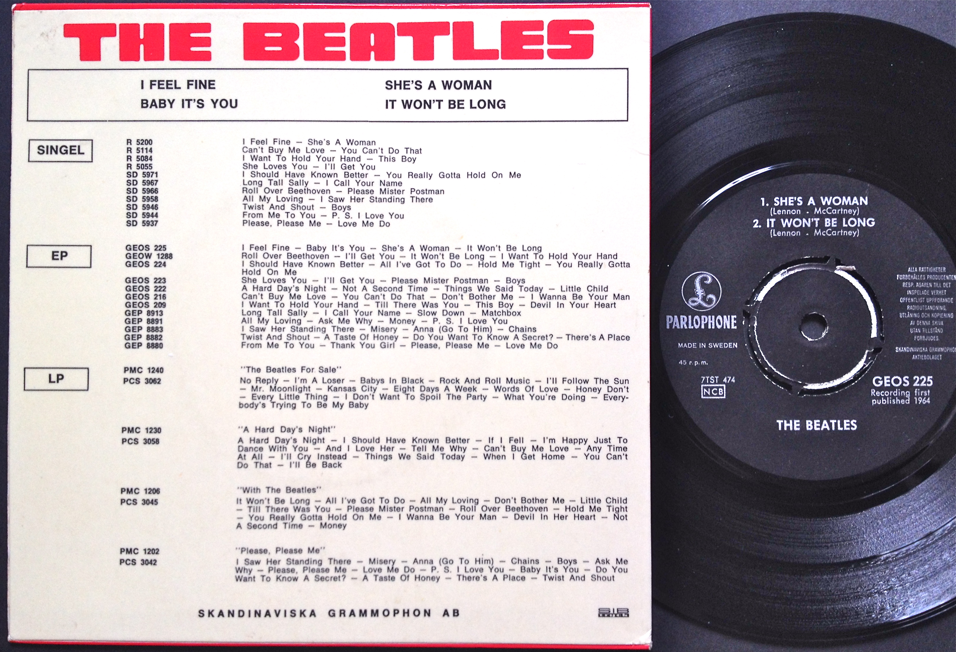 BEATLES - I feel fine + 3 EP Swe 1964 - 2
