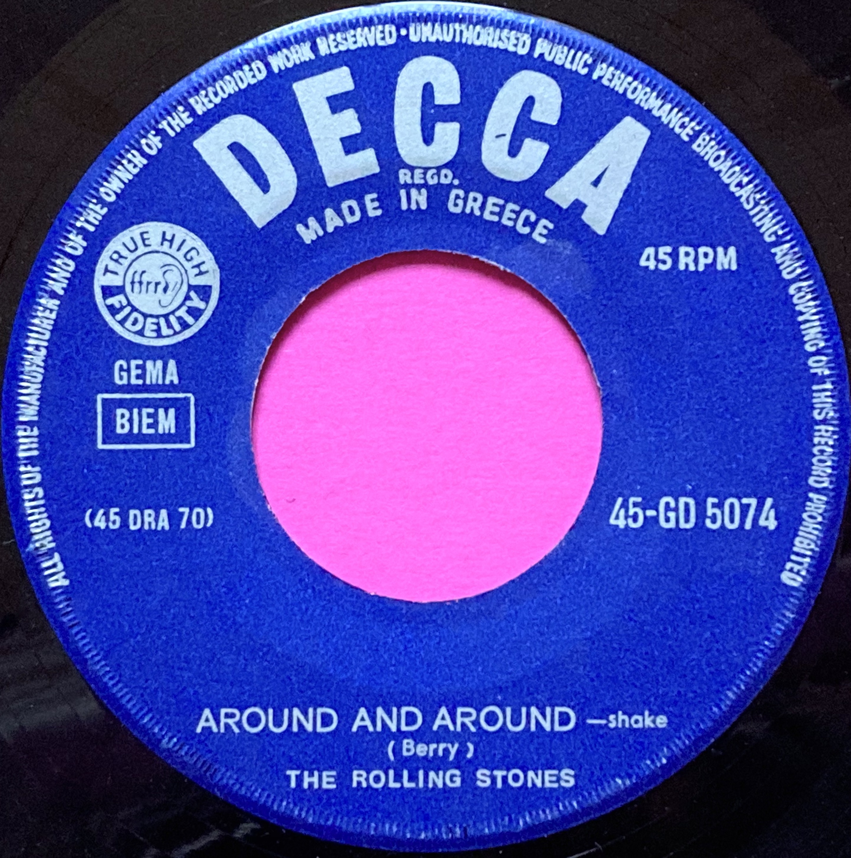 ROLLING STONES - Around and around Grekisk 7" 1965