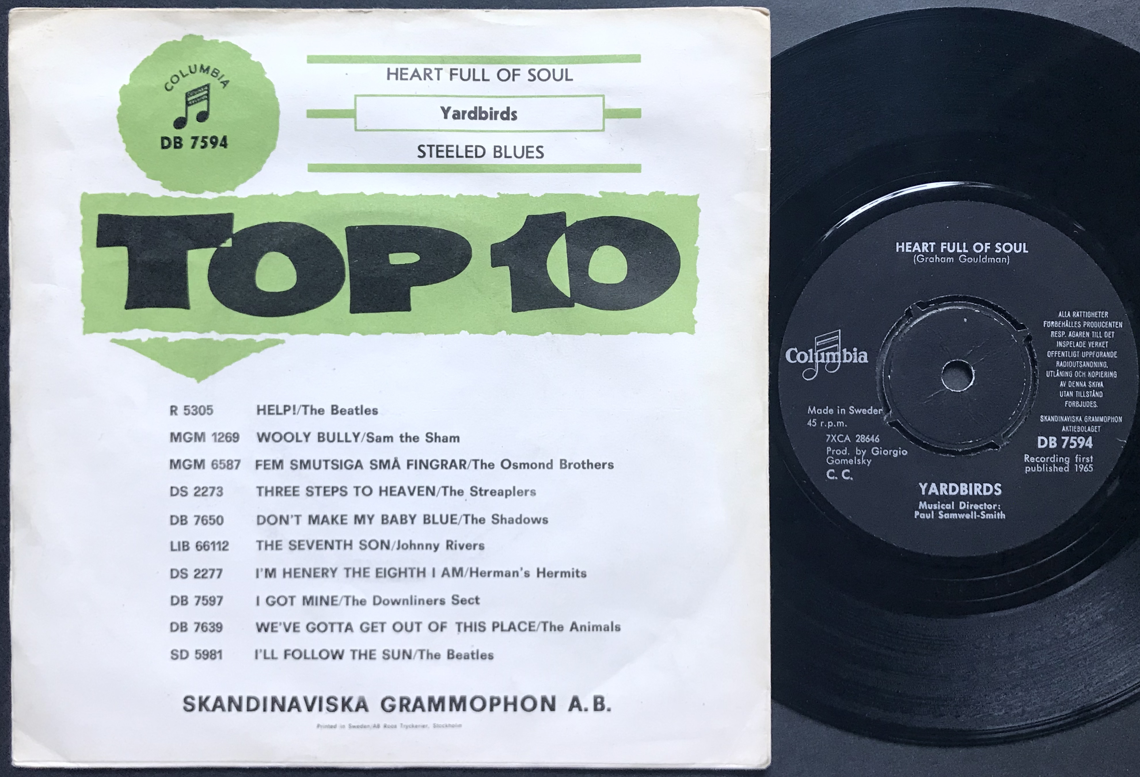 YARDBIRDS - Heart full of soul Swe Green PS 1965 - 2