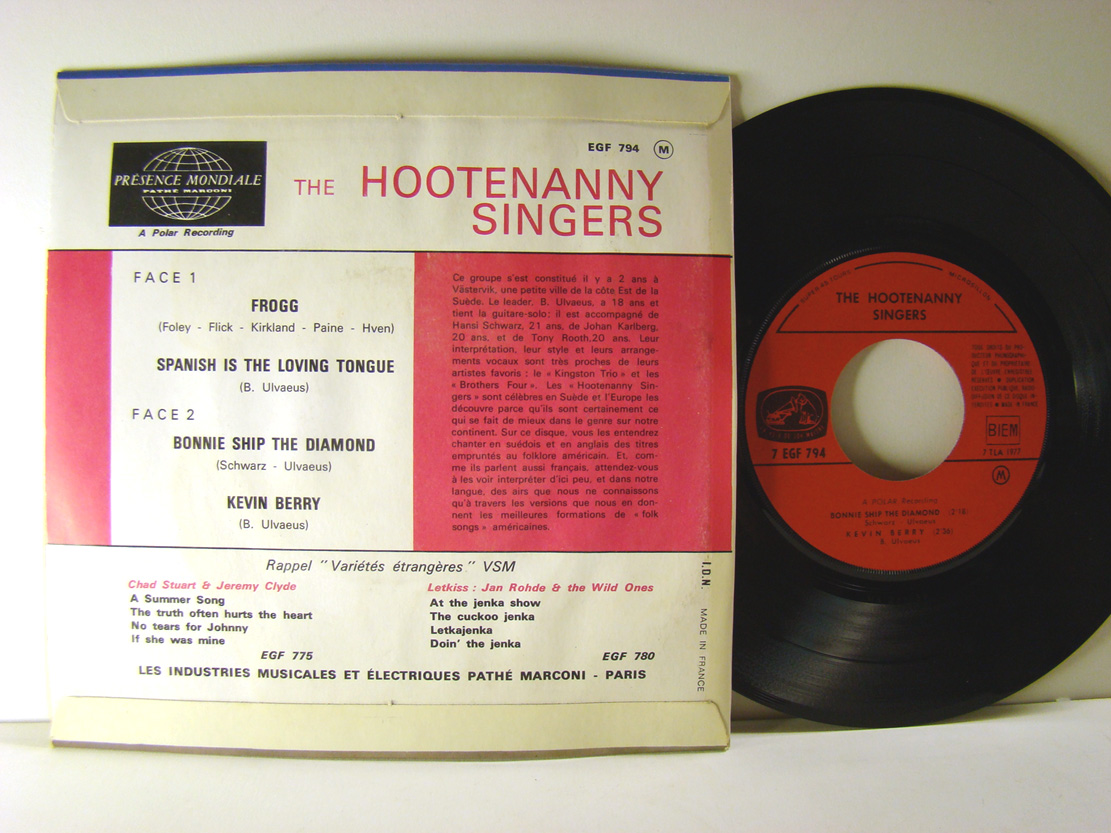 HOOTENANNY SINGERS - Björn Ulvaeus (ABBA) Frogg Fransk EP 1964 - 2