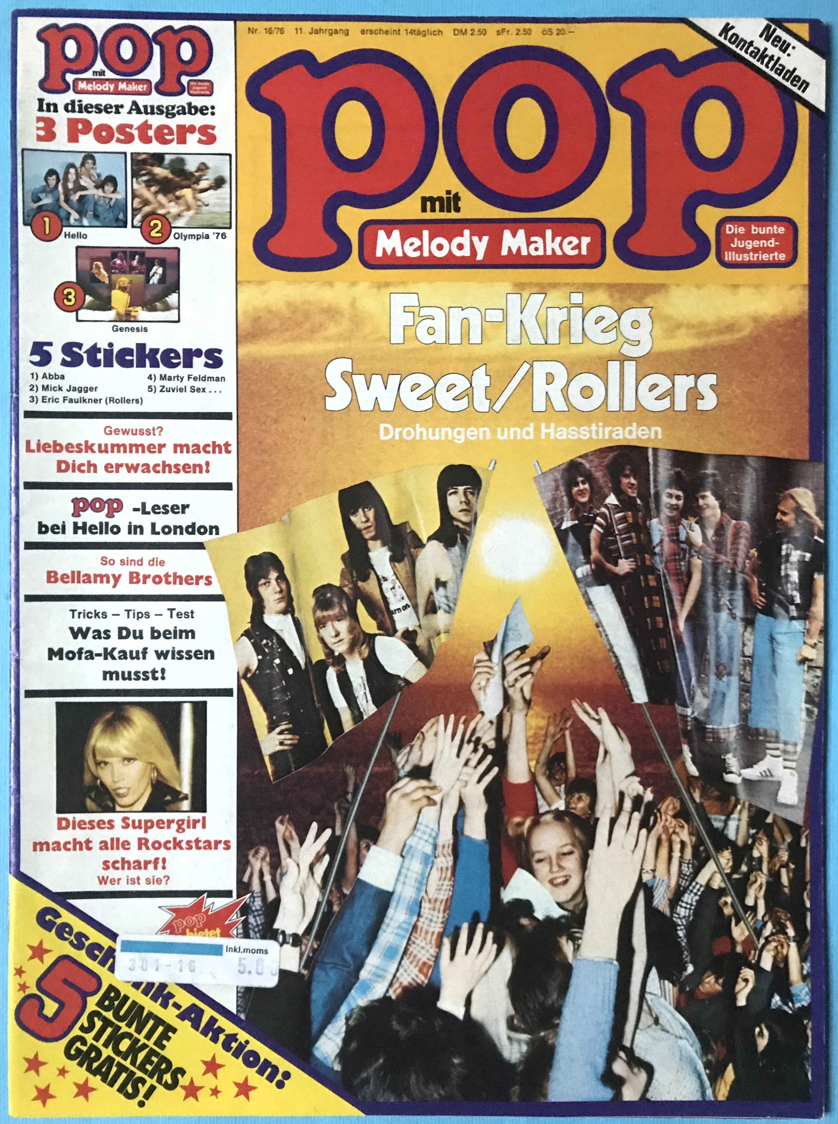 POP - Nr 16 1976 Sweet omslag + AFFISCH & POPSTICKERS