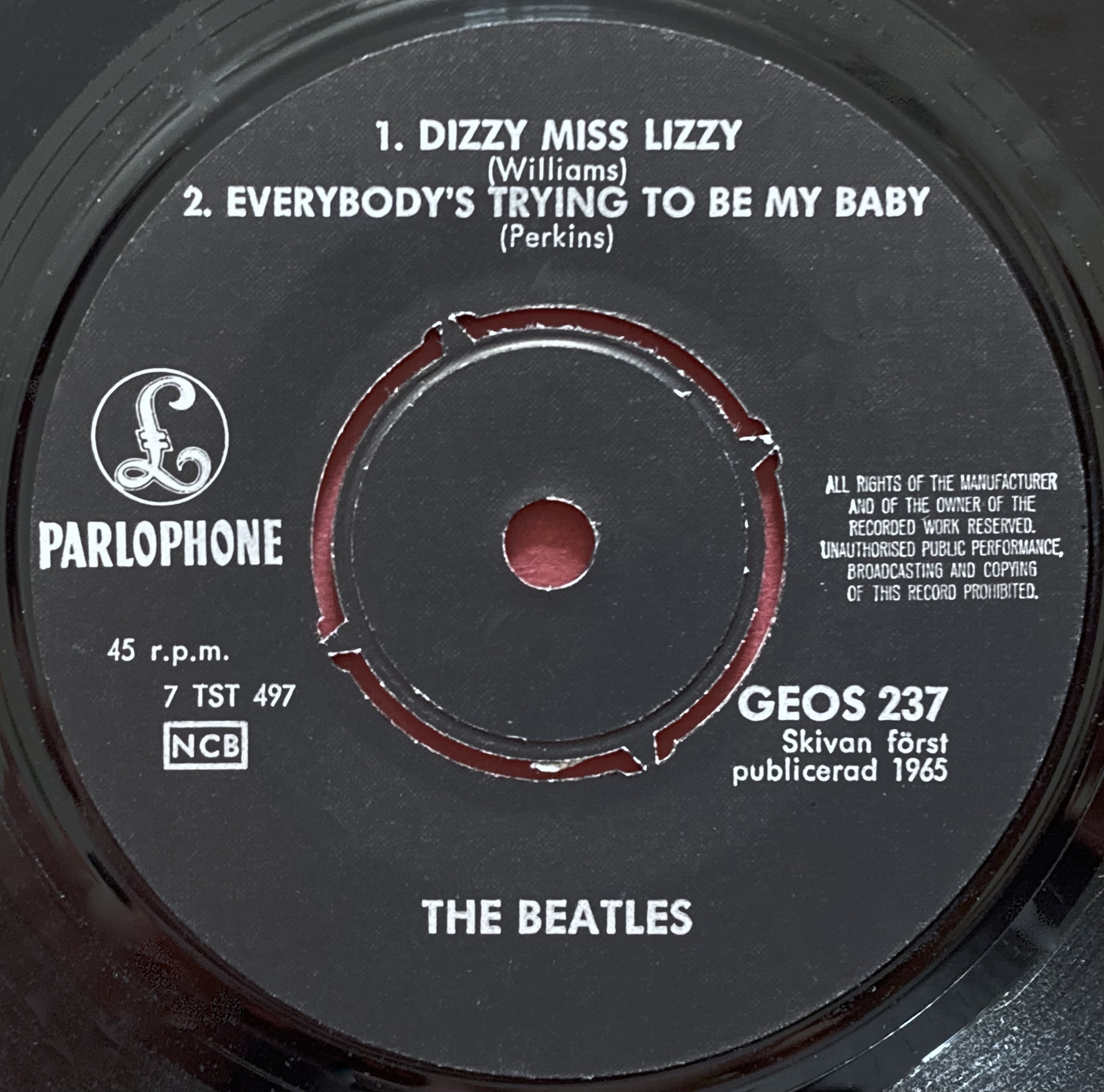 BEATLES - Dizzy miss Lizzy +3 English cred. Swe EP 1965  - 3