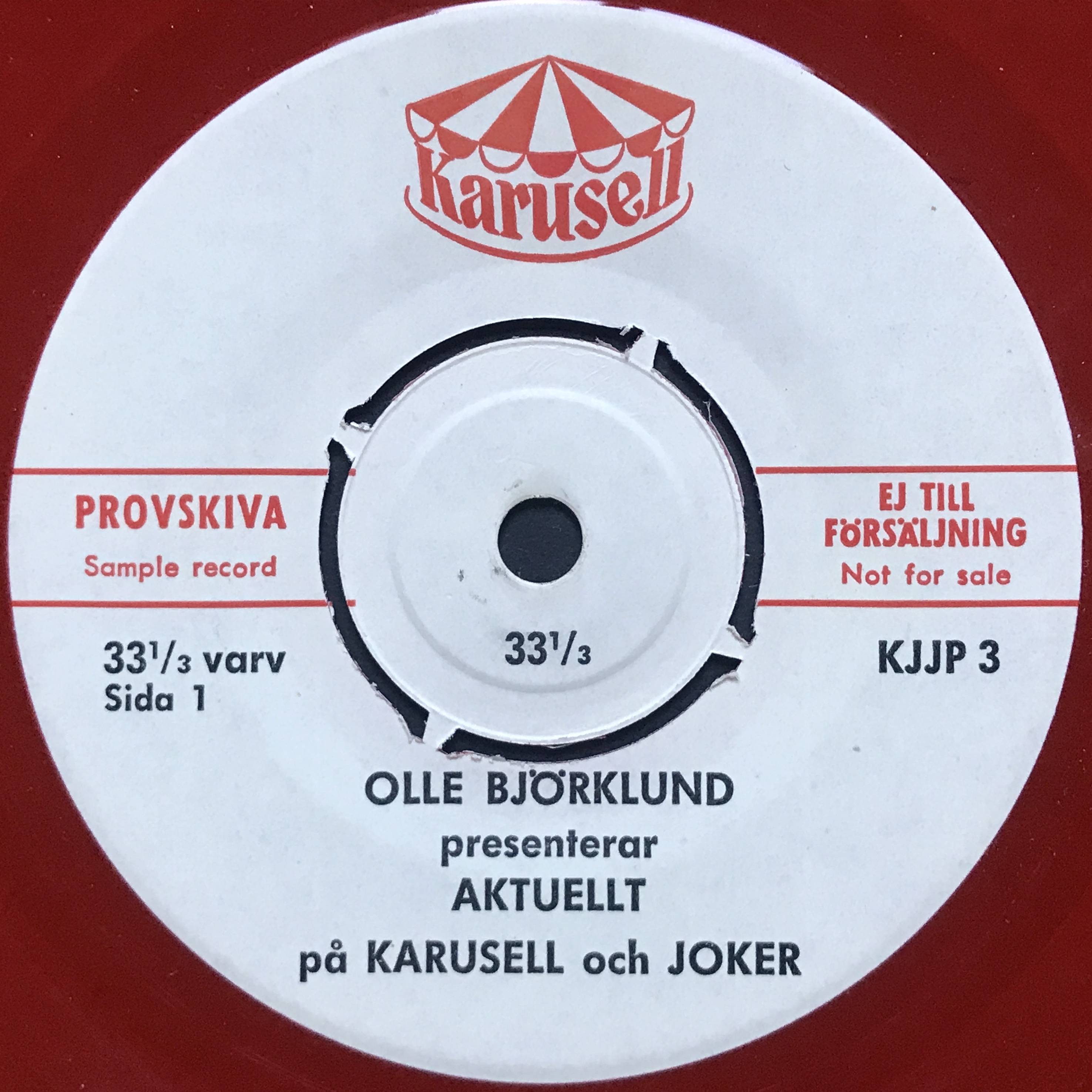 OLLE BJÖRKLUND - Presenterar aktuellt på Karusell & Joker Swe PROMO PS 45 196 - 2