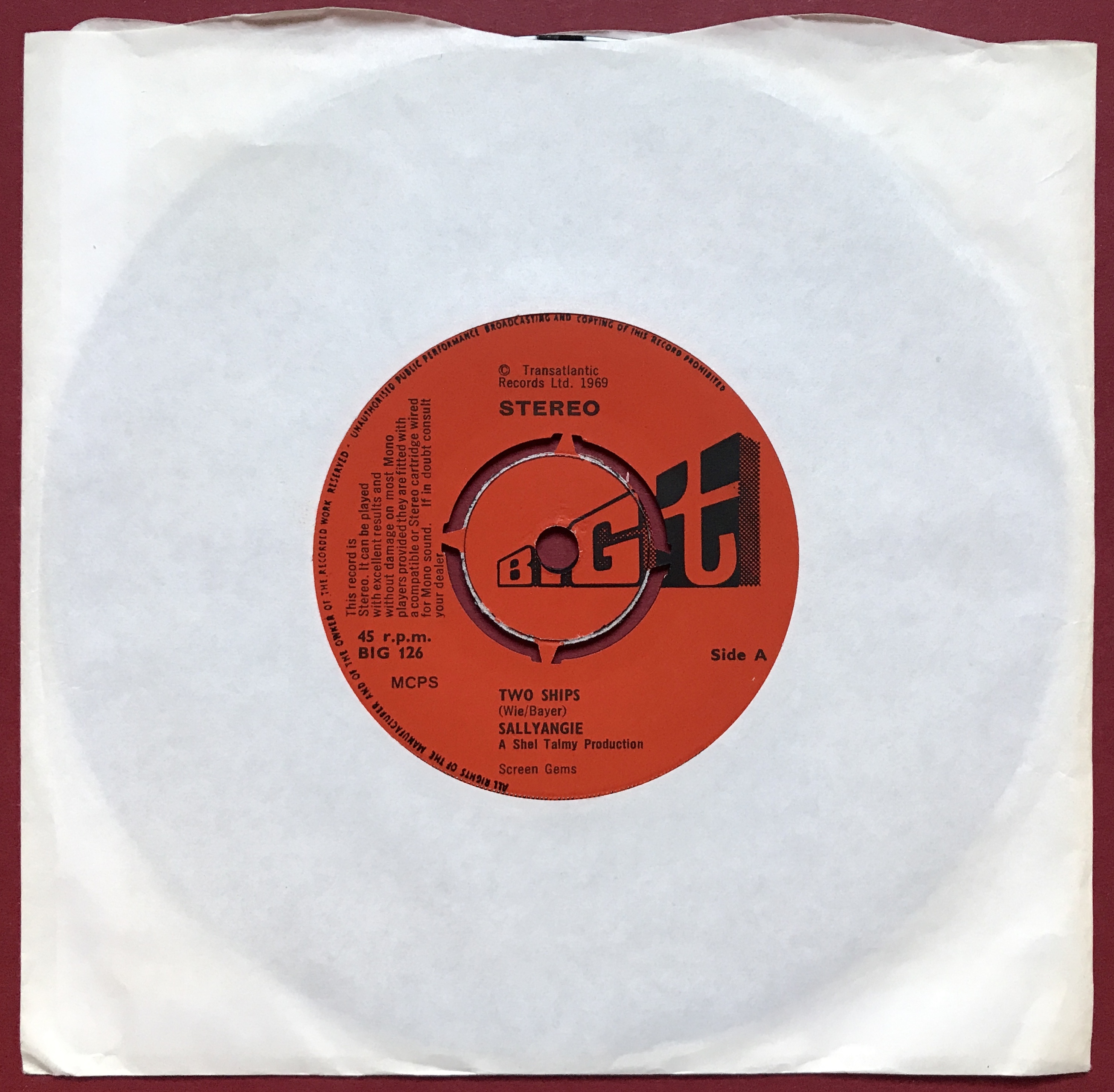SALLYANGIE - Two ships MIKE OLDFIELD UK-orig 7" 1969