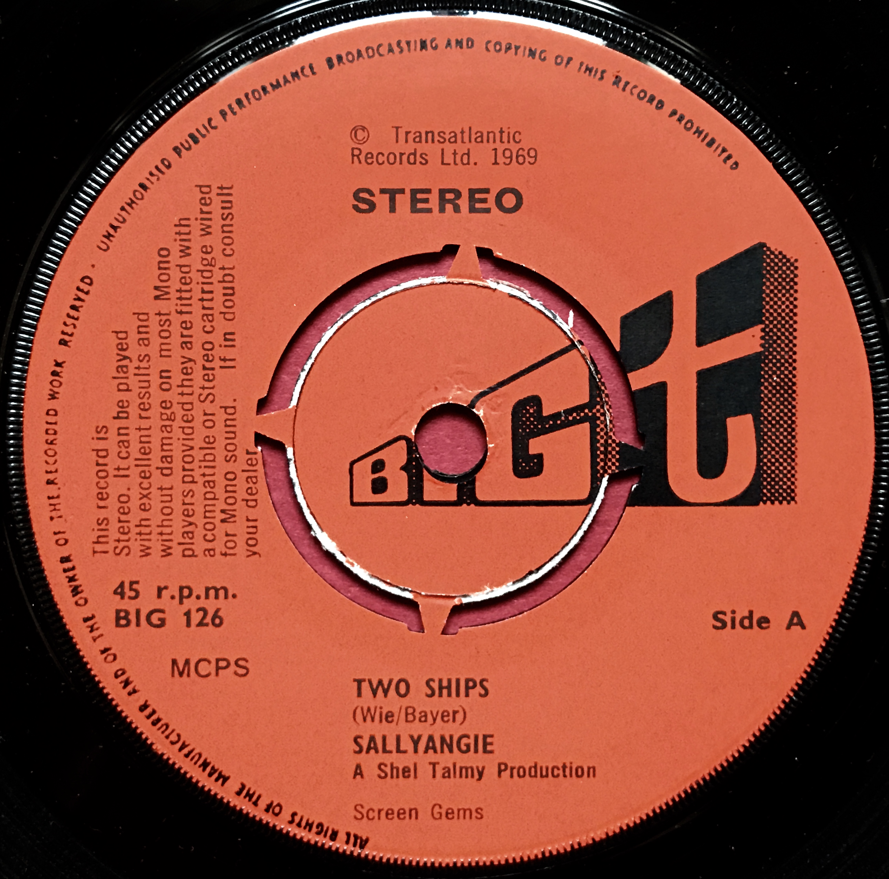 SALLYANGIE - Two ships MIKE OLDFIELD UK-orig 7" 1969 - 2